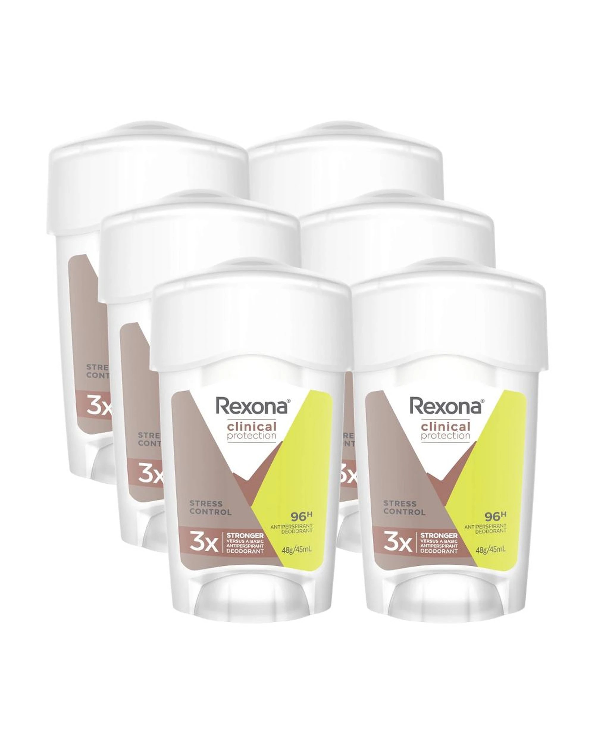 1 6 x Rexona Clinical Protection 96H Stress Control Antiperspirant Cream Deodorant 45mL, 1 of 6