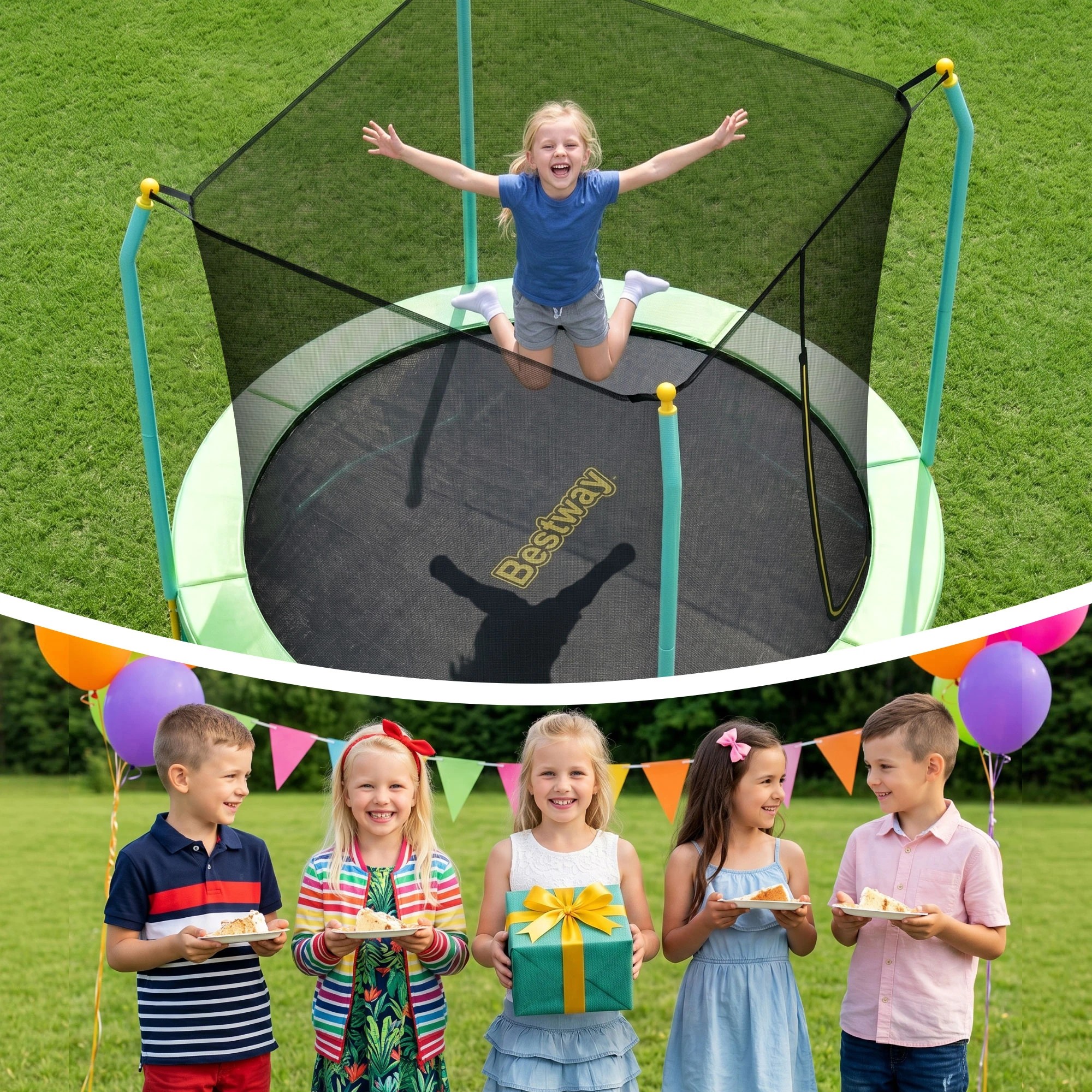 9 Bestway 8ft Trampoline Kids Rebounder Safety Net Enclosure Outdoor Fitness 2.44m for Ages 6+ - Multi, 9 of 9