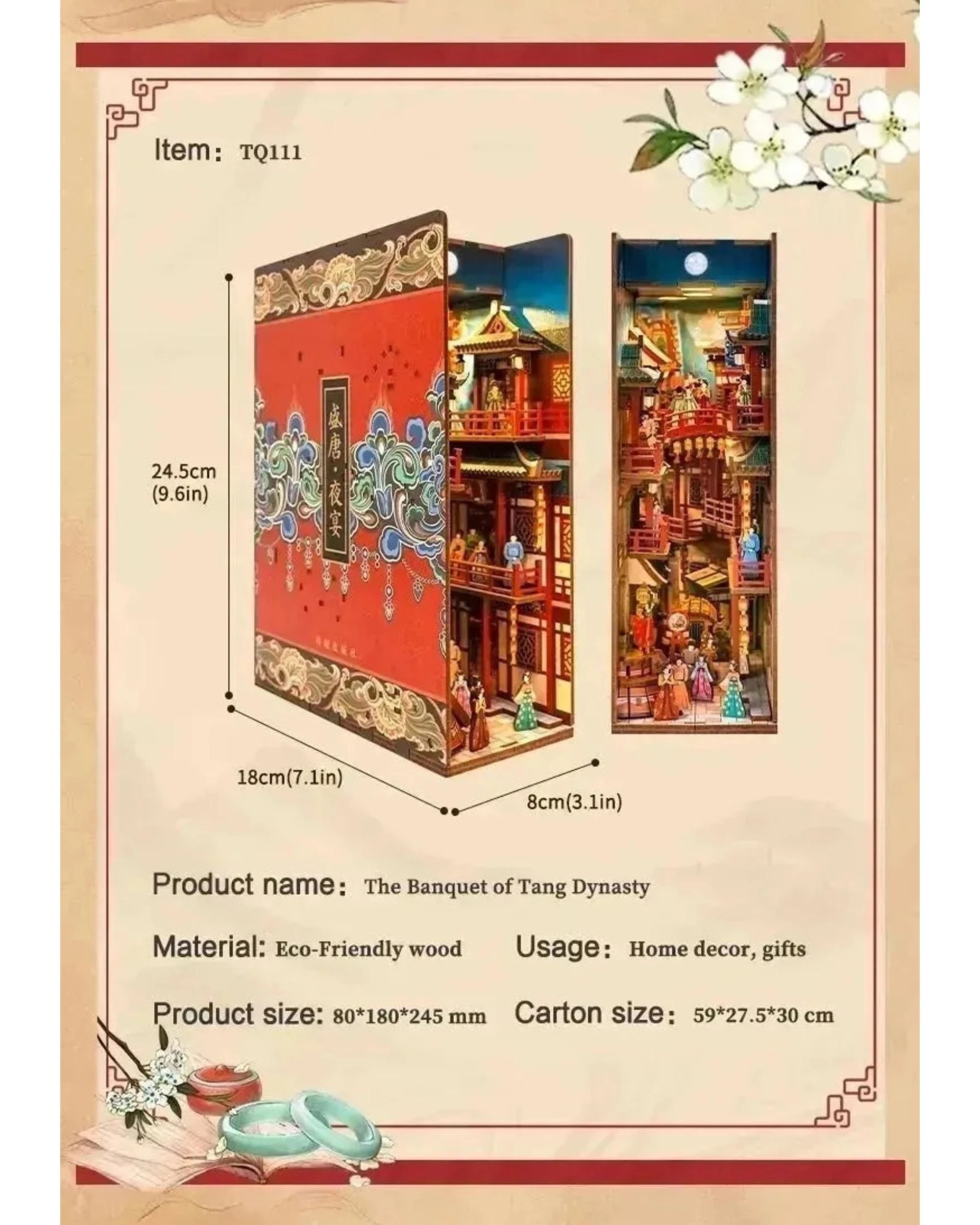 8 Tonecheer 3D Wooden Puzzle DIY Book Nook Kit - The Banquet of Tang Dynasty, 8 of 9