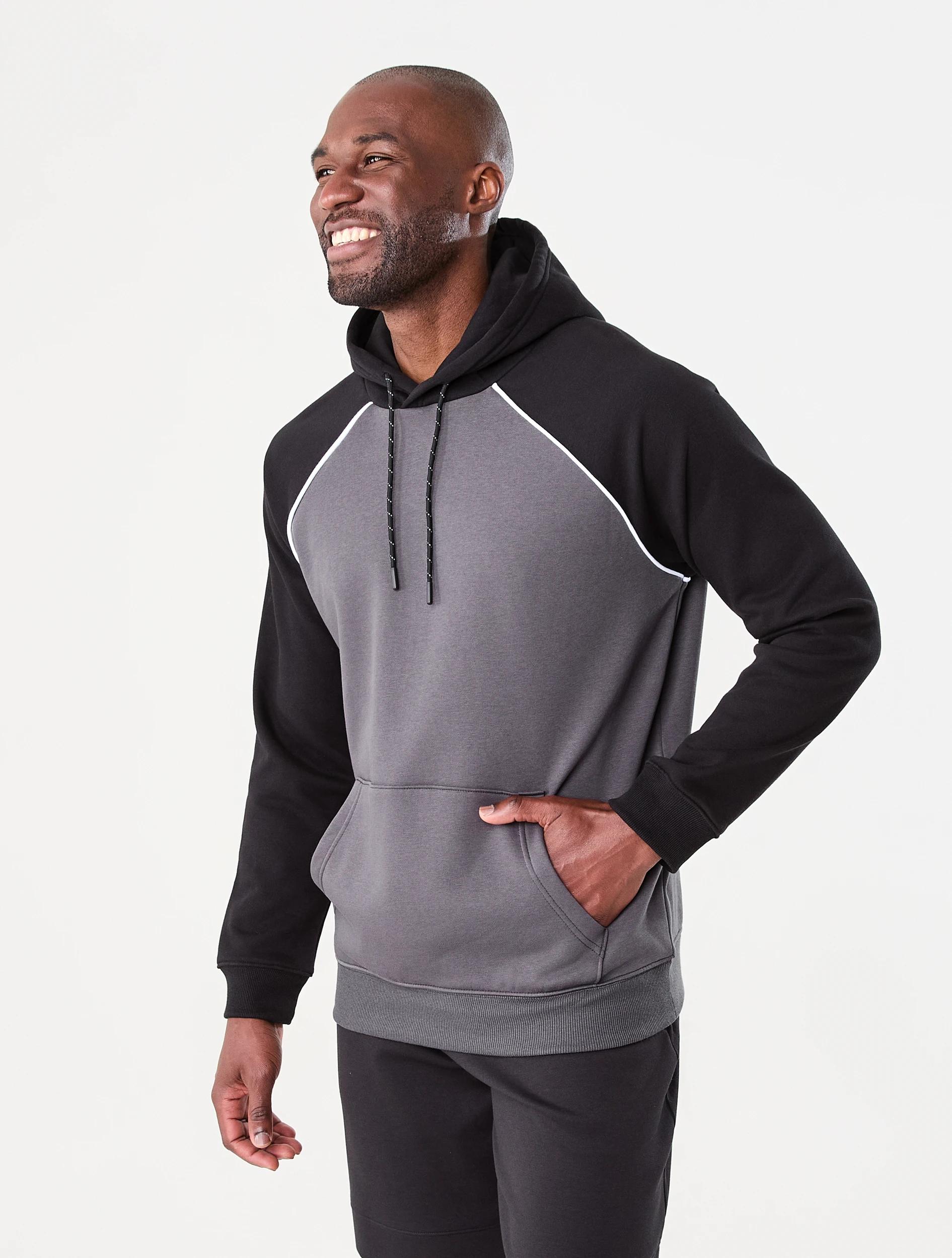 2 Active Mens Raglan Hoodie Black/grey, 2 of 6