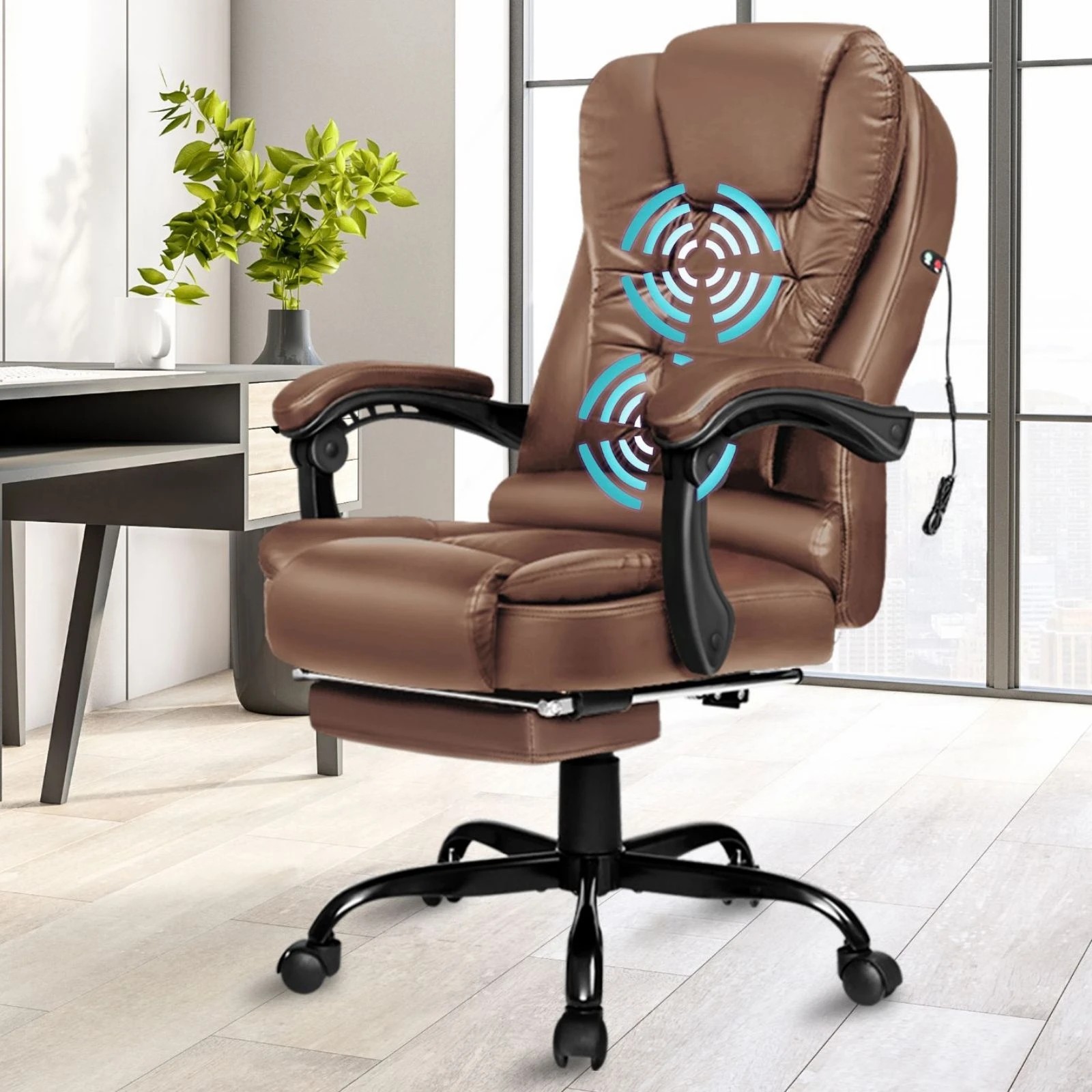 10 Alfordson Massage Office Chair Executive Gaming PU Leather Work Seat Racing - Brown, 10 of 10