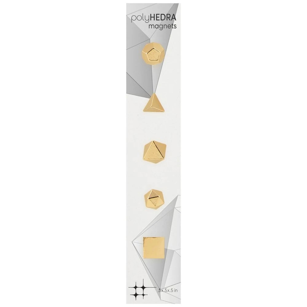 1 Three By Three Polyhedra Magnets Gold 5 Pack, 1 of 2