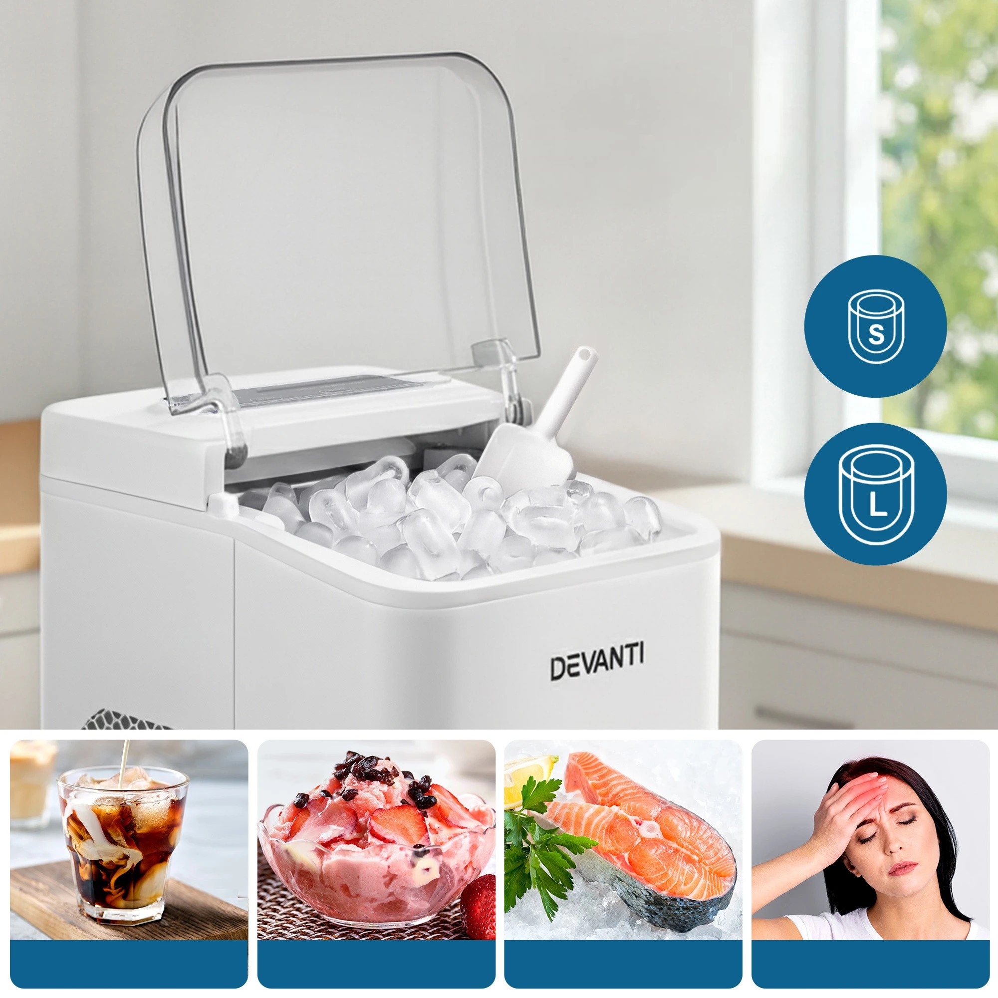 9 Devanti  Ice Maker Machine Portable Countertop w/Self Cleaning - White, 9 of 10
