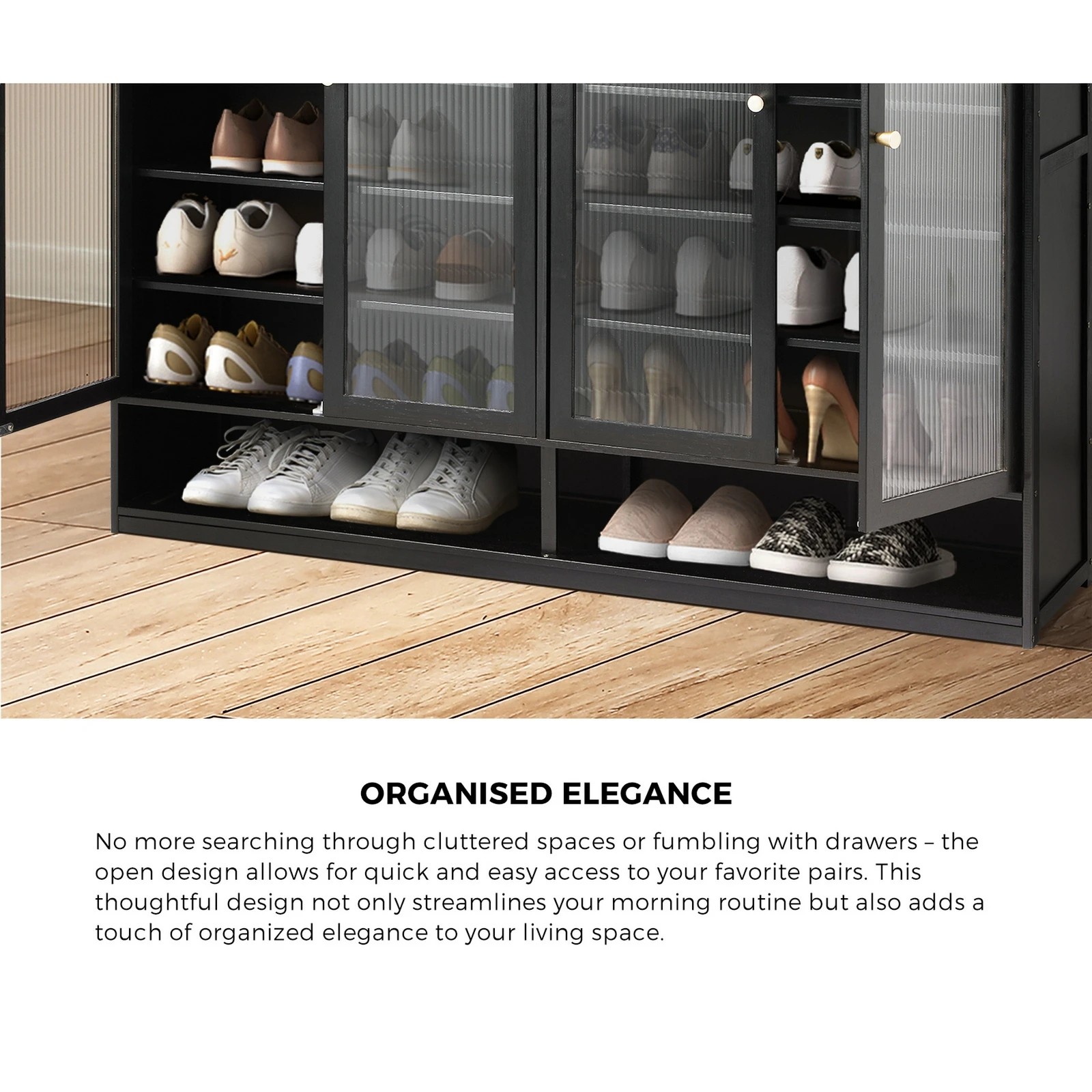 4 Oikiture Shoe Cabinet Shoes Storage Rack Organiser 4 Doors Shelf
 - Black, 4 of 9