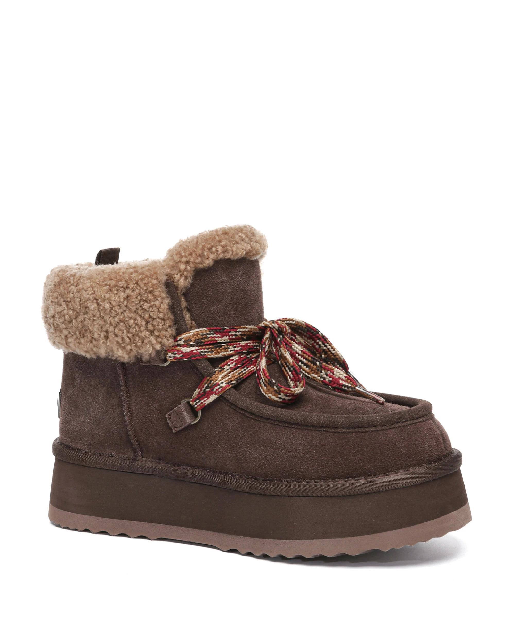 2 Everau Womens Honour Platform Boots CHOCOLATE, 2 of 5