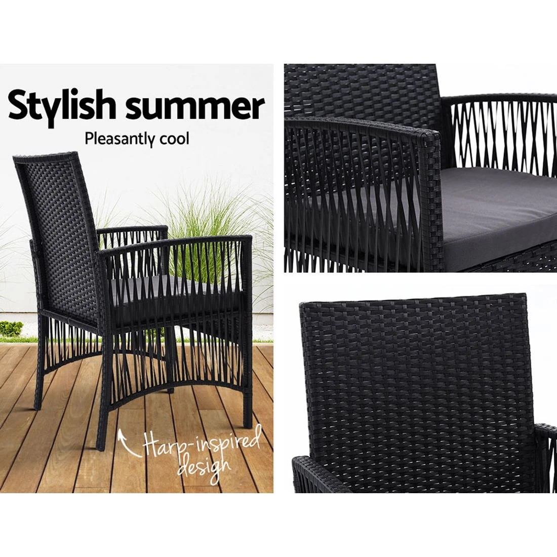 4 Gardeon 2PC Outdoor Dining Chairs Patio Furniture Wicker Lounge Chair - Black, 4 of 5