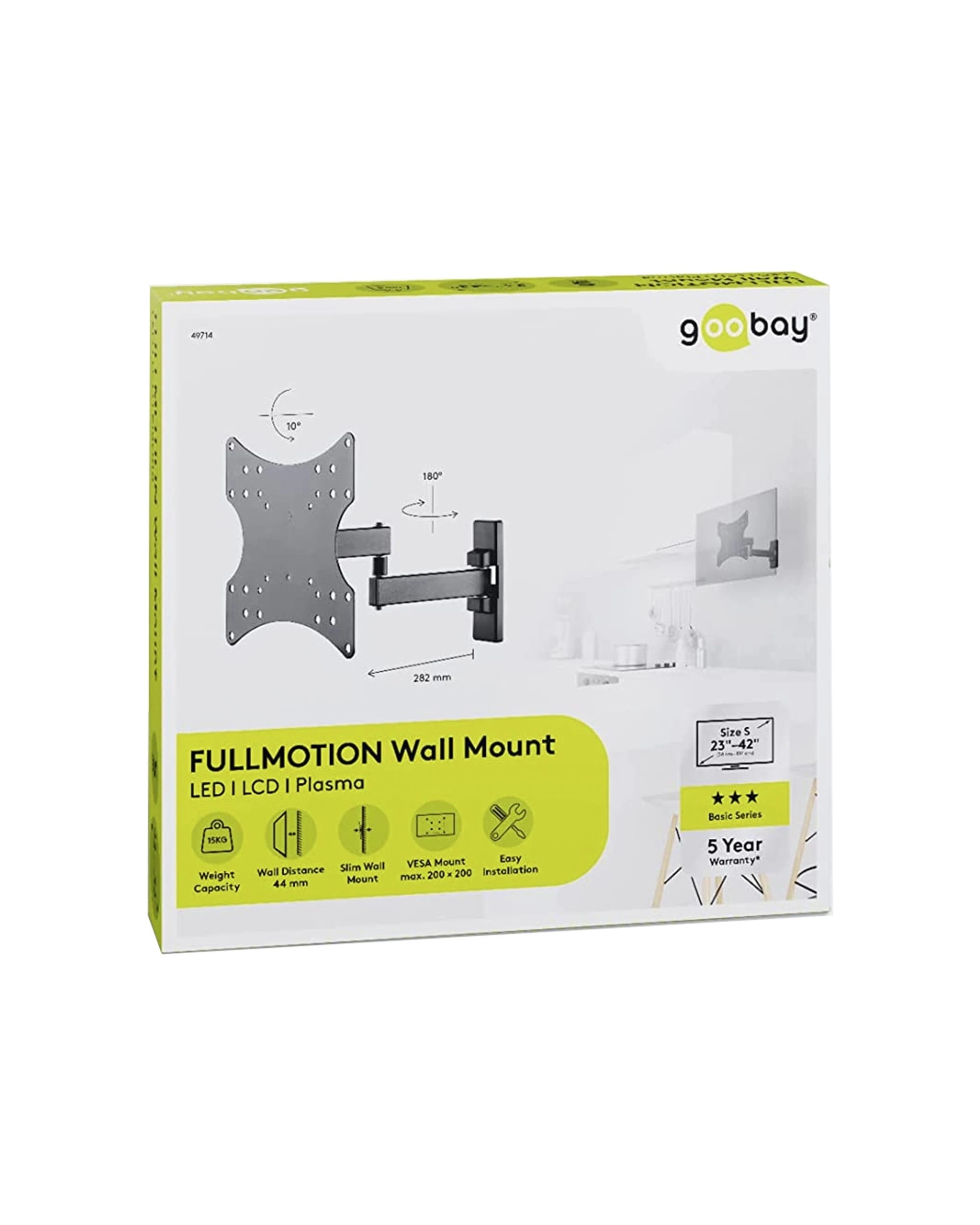 2 Goobay Full Motion TV Wall Mount Small For 23-42 Televisions Secure Compact Easy Installation - Black, 2 of 2