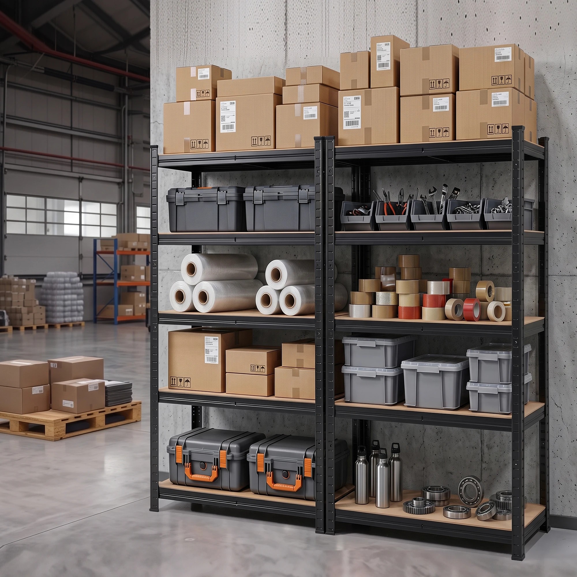 4 Giantz 2-Rack Garage Shelving 1.5X0.7m Warehouse Shelves Storage Rack Pallet Racking - Black, 4 of 8
