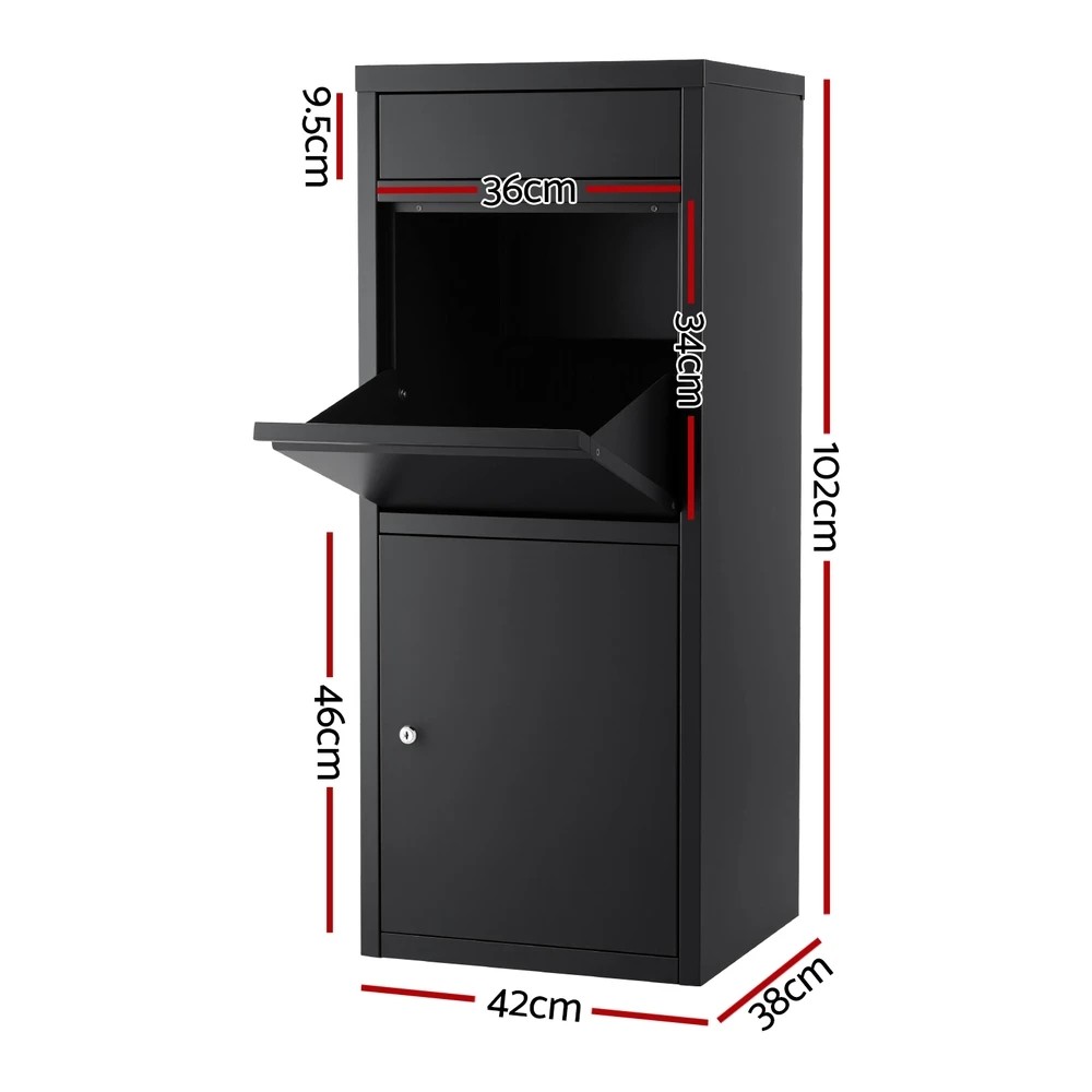 3 Gardeon Parcel Letterbox Drop Box Weatherproof Steel Metal Large Capacity Lockable Mail Delivery Porch Locker - black, 3 of 8