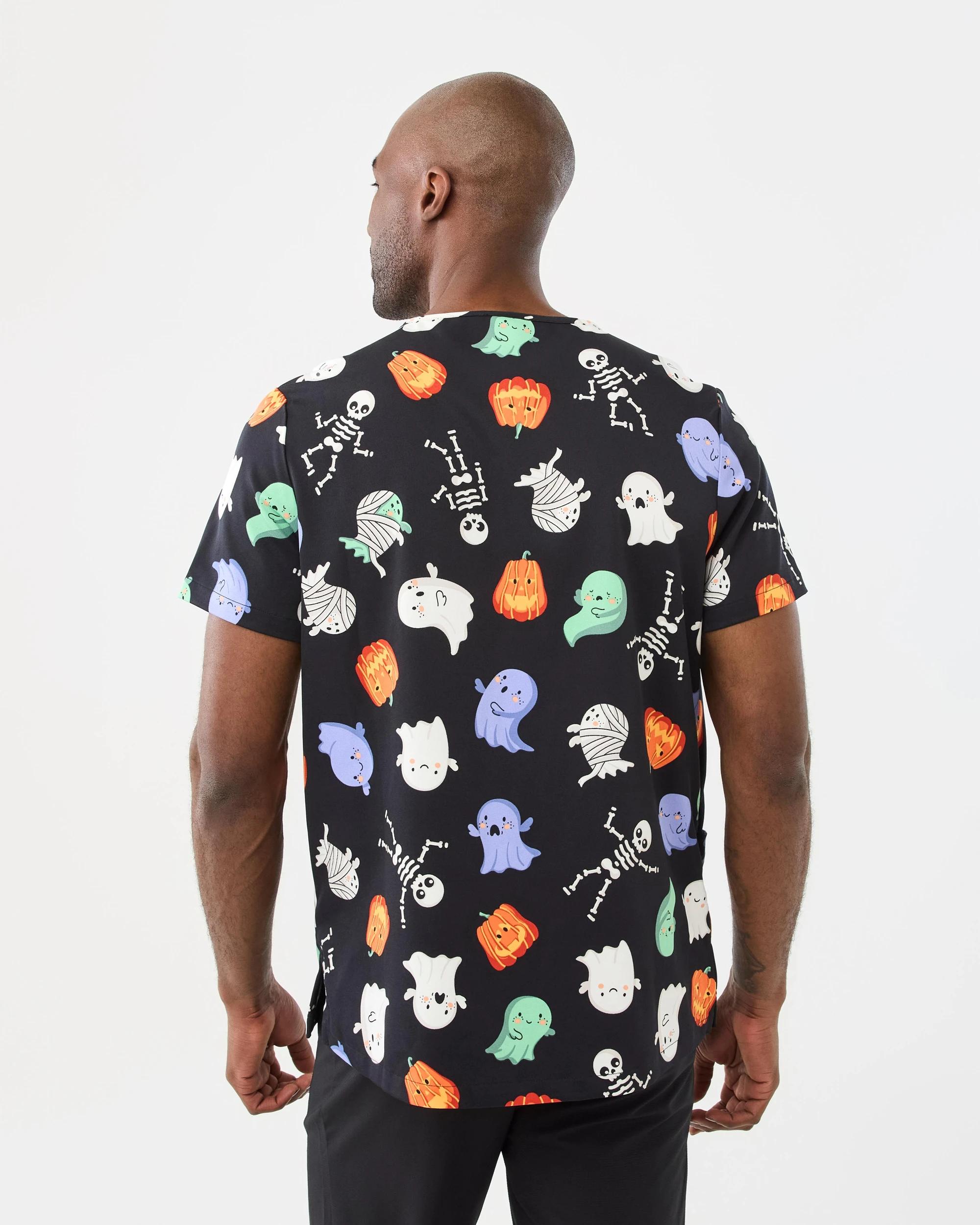 3 Halloween Workwear Unisex Scrub Top Blk Boney, 3 of 7