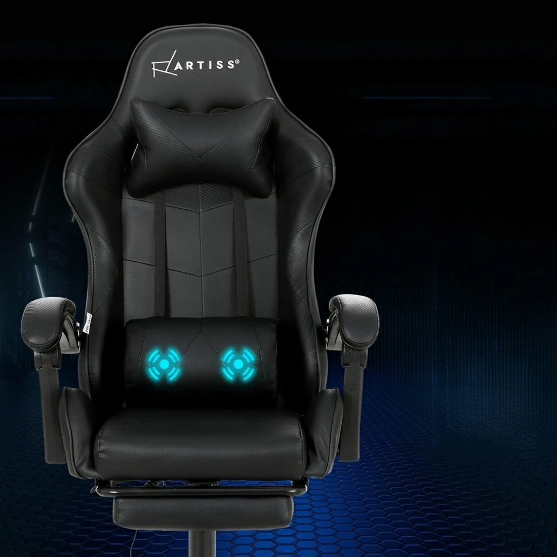 3 Artiss 2 Point Massage Gaming Office Chair Footrest - Black, 3 of 5