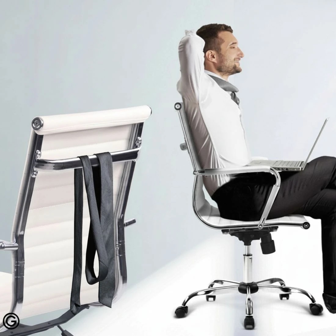 6 Artiss Office Chair Conference Chairs PU Leather Mid Back - White, 6 of 8