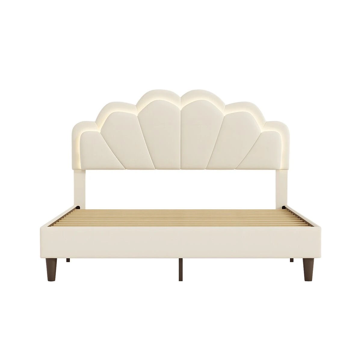 2 AUSWAY Wood Queen Bed Frame with LED Headboard Metal, 2 of 5