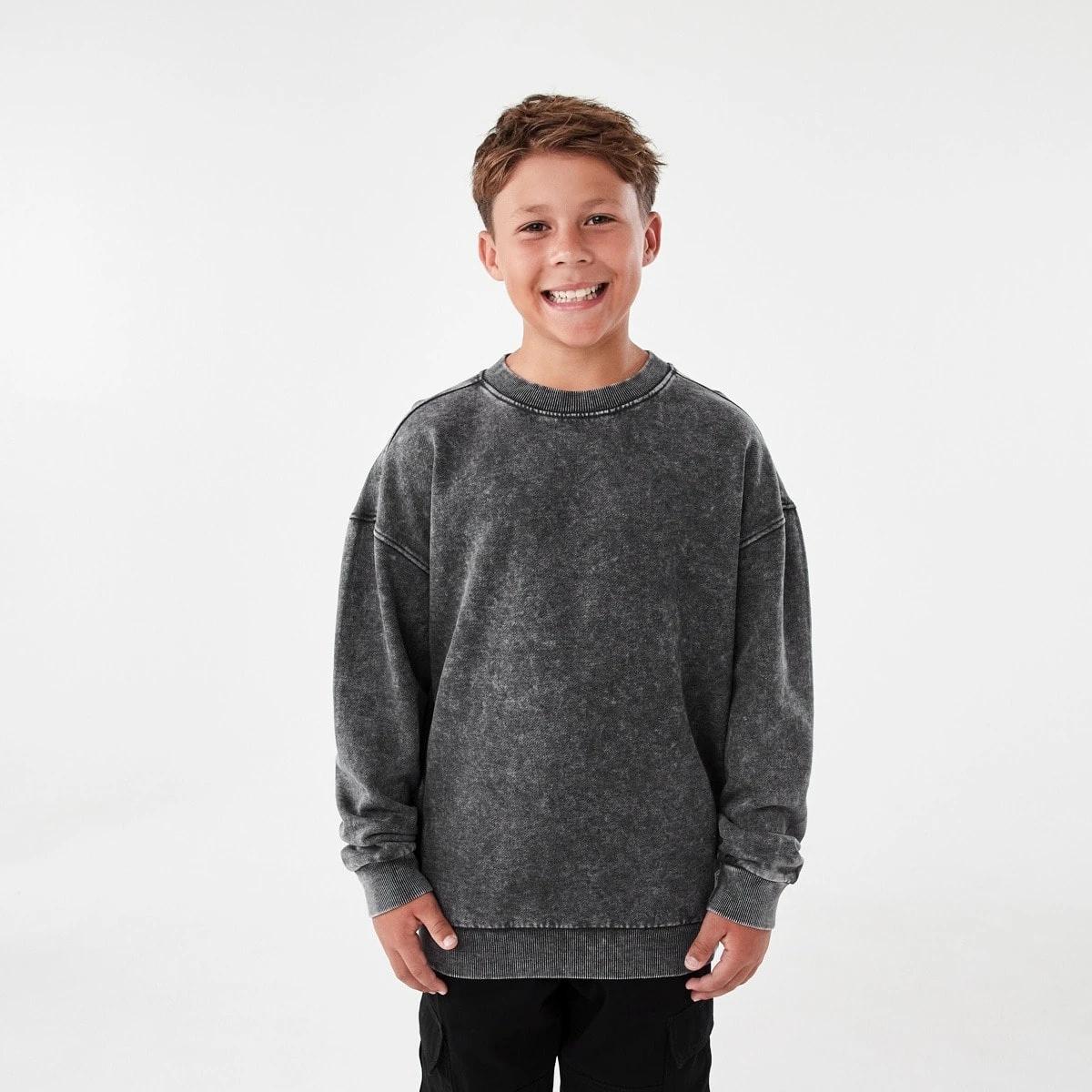 1 Oversized Washed Crew Neck Sweatshirt Black, 1 of 6