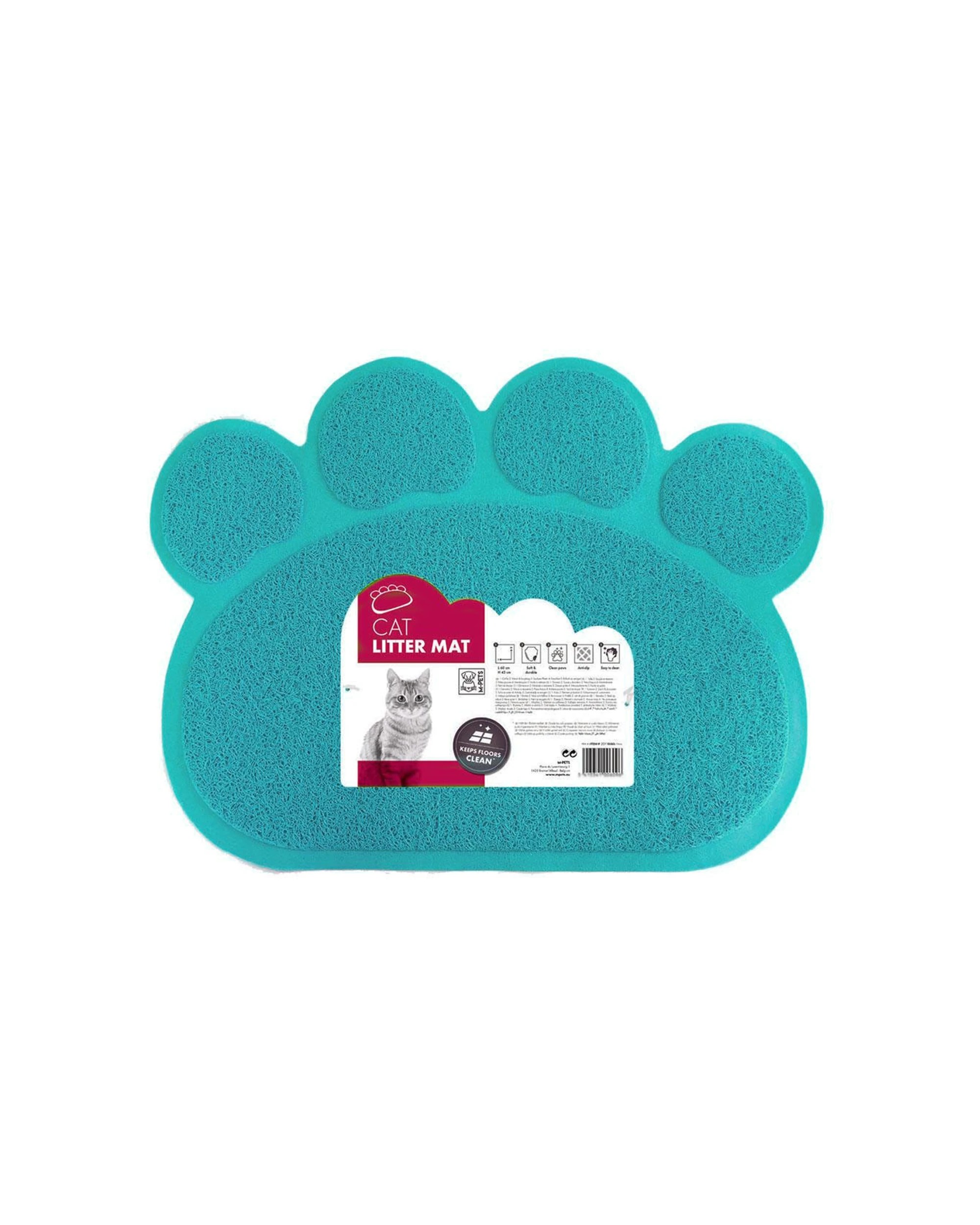 1 M-pets 60cm Paw Cat Litter Mat Anti-slip Litter Trapping Mat - Blue, 1 of 3