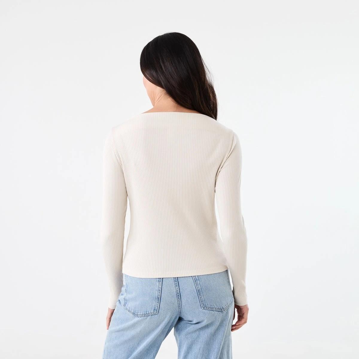 3 Long Sleeve Rib Boat Neck Top Nat Beige, 3 of 5