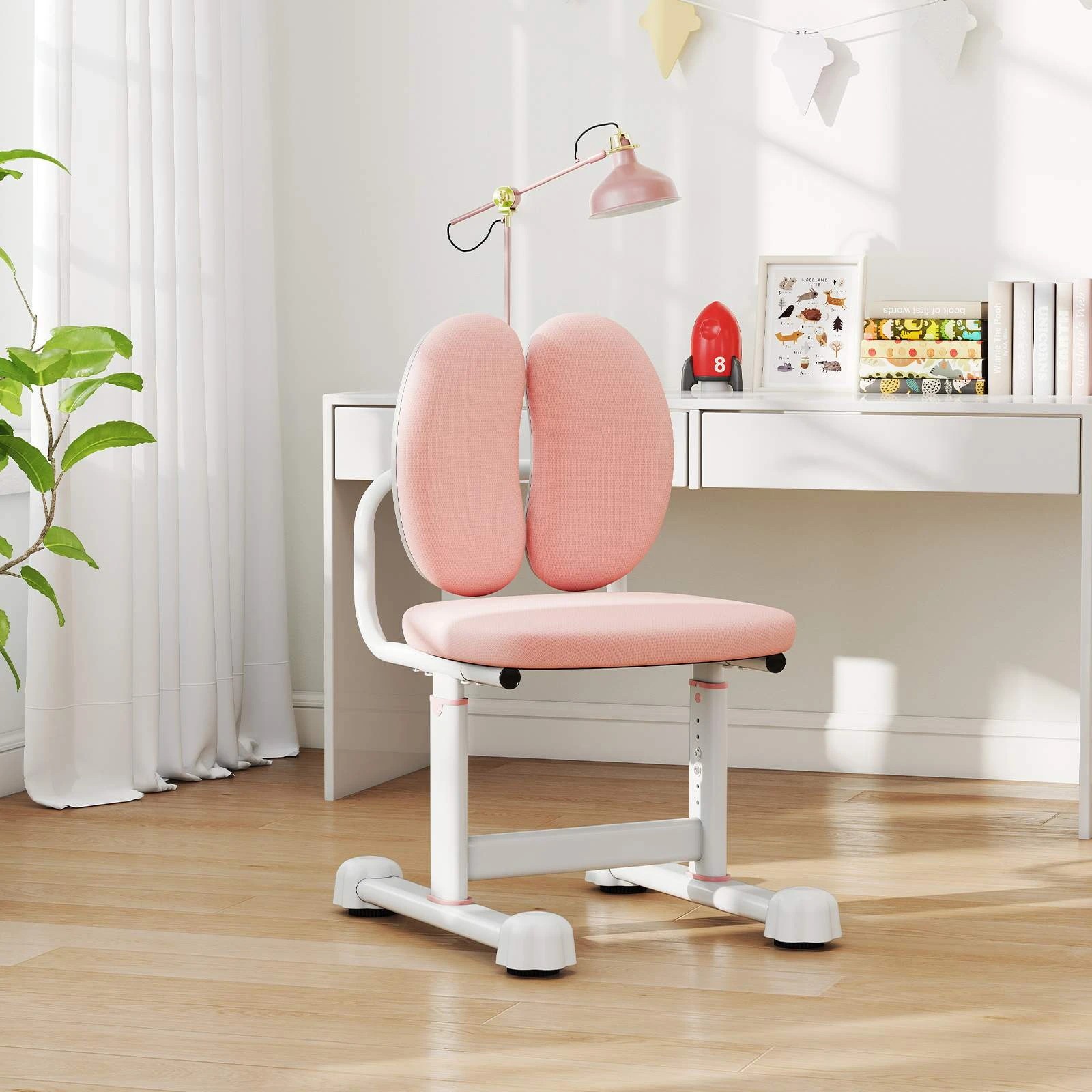 2 Costway Desk Chair Upholstered Computer Task Chair - Pink, 2 of 2