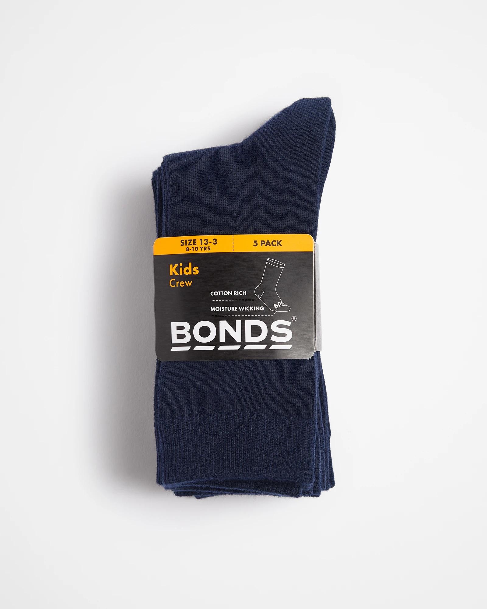 3 Bonds Kids Crew Socks 5 Pack NAVY BLUE, 3 of 3