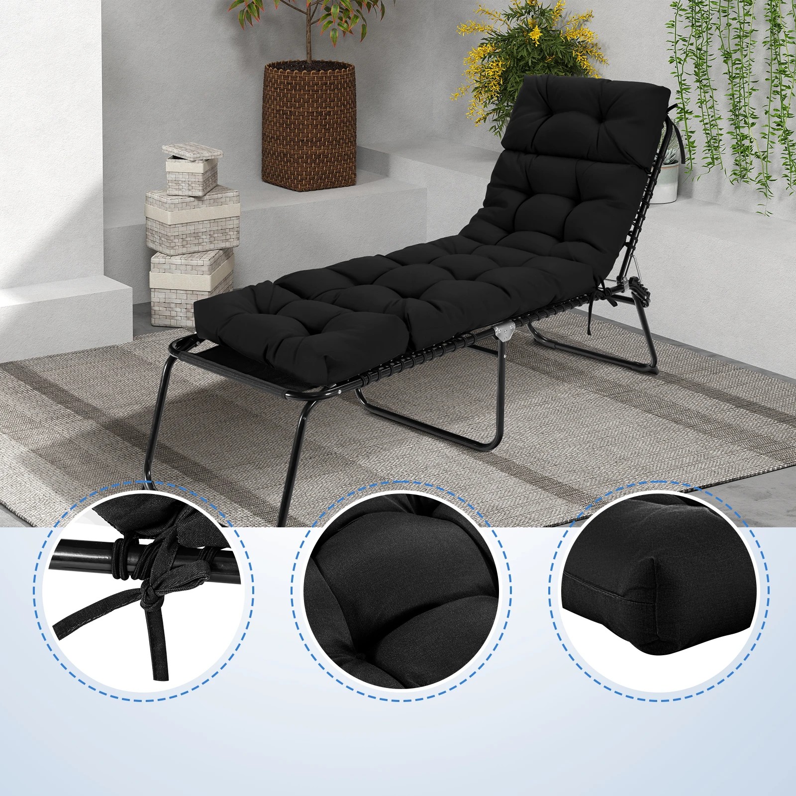 6 Costway 186x56cm Patio Lounge Chair Cushion Waterproof High Back Floor Lazy Recliner Cushion - Black, 6 of 7