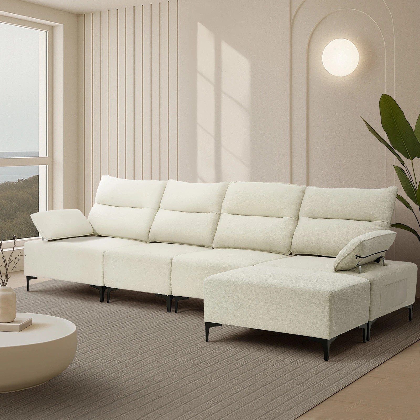 2 Oikiture 5 Seater Modular Sofa Chenille Couch Ottoman Set - Beige, 2 of 10