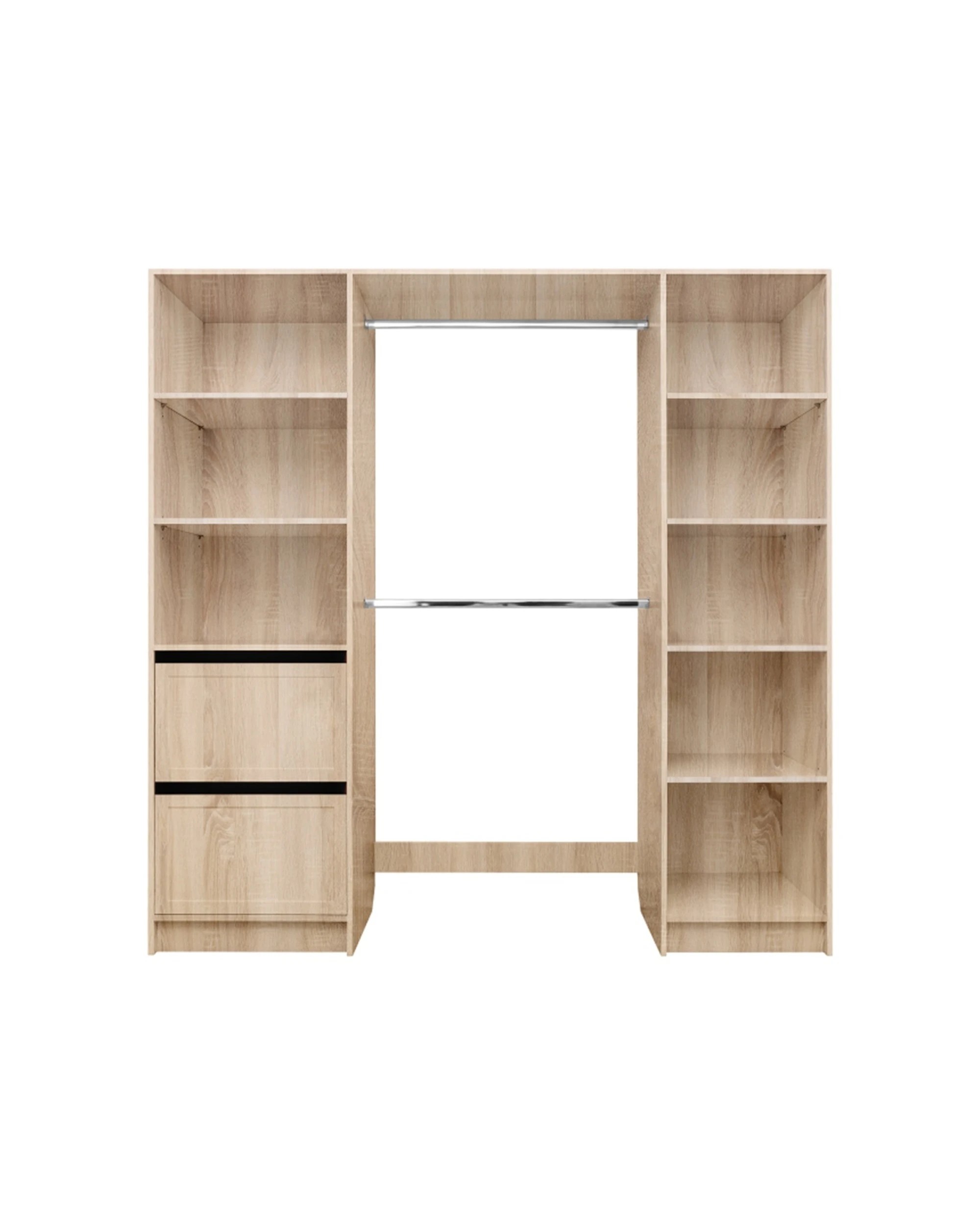 1 European Cabinetry Basel Walk In Wardrobe Kit Hamptons Oak 2000x2000mm - Natural
