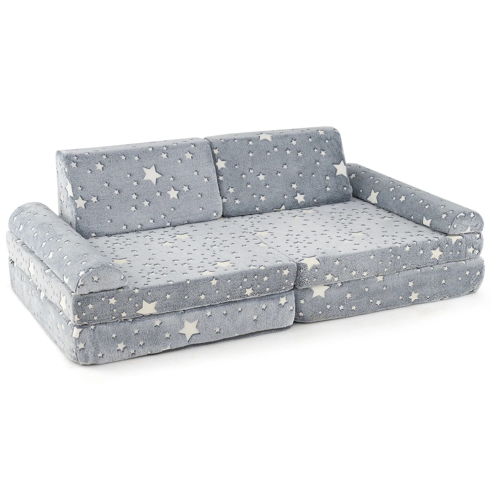 1 Costway 8PCS Modular Play Couch Glow in the Dark Sectional Sofa - Grey, 1 of 3