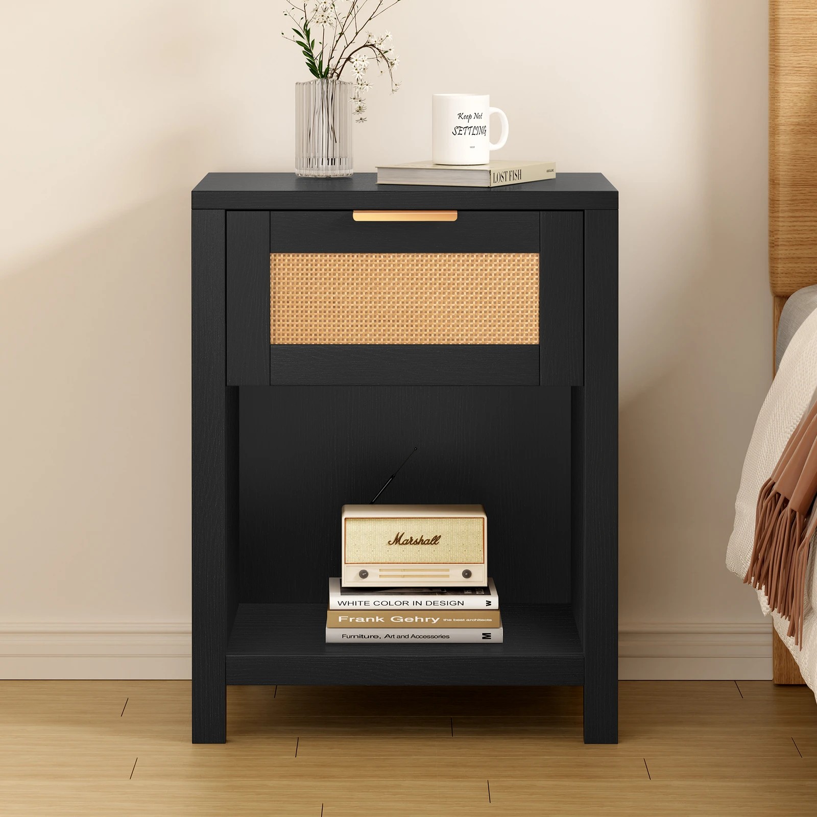 10 Alfordson Bedside Table Nightstand Side End 1 Drawer Storage Shelf - Black, 10 of 10