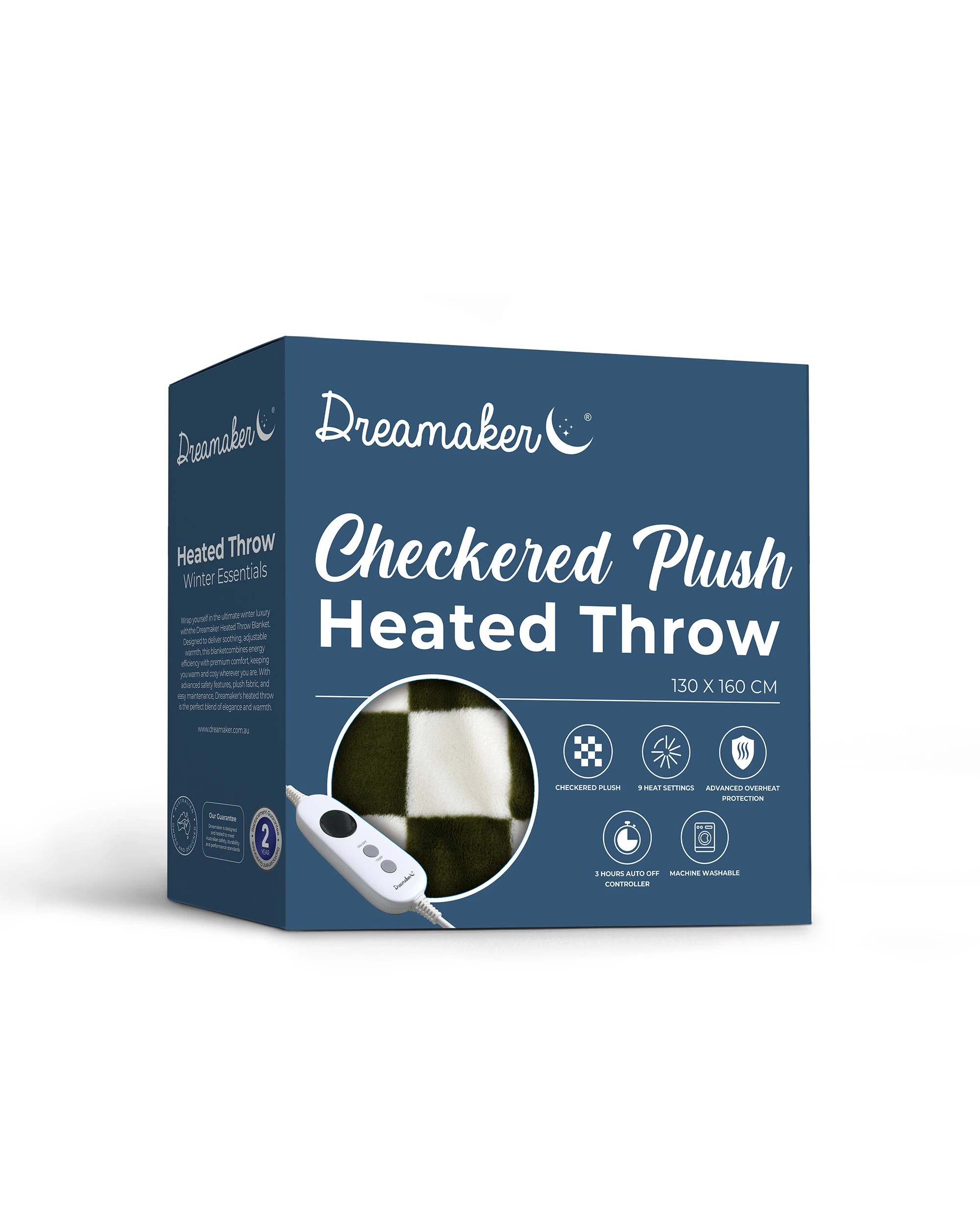 8 Dreamaker Axia Checkered Plush Heated Throw 130x160cm - Olive and Cream, 8 of 10