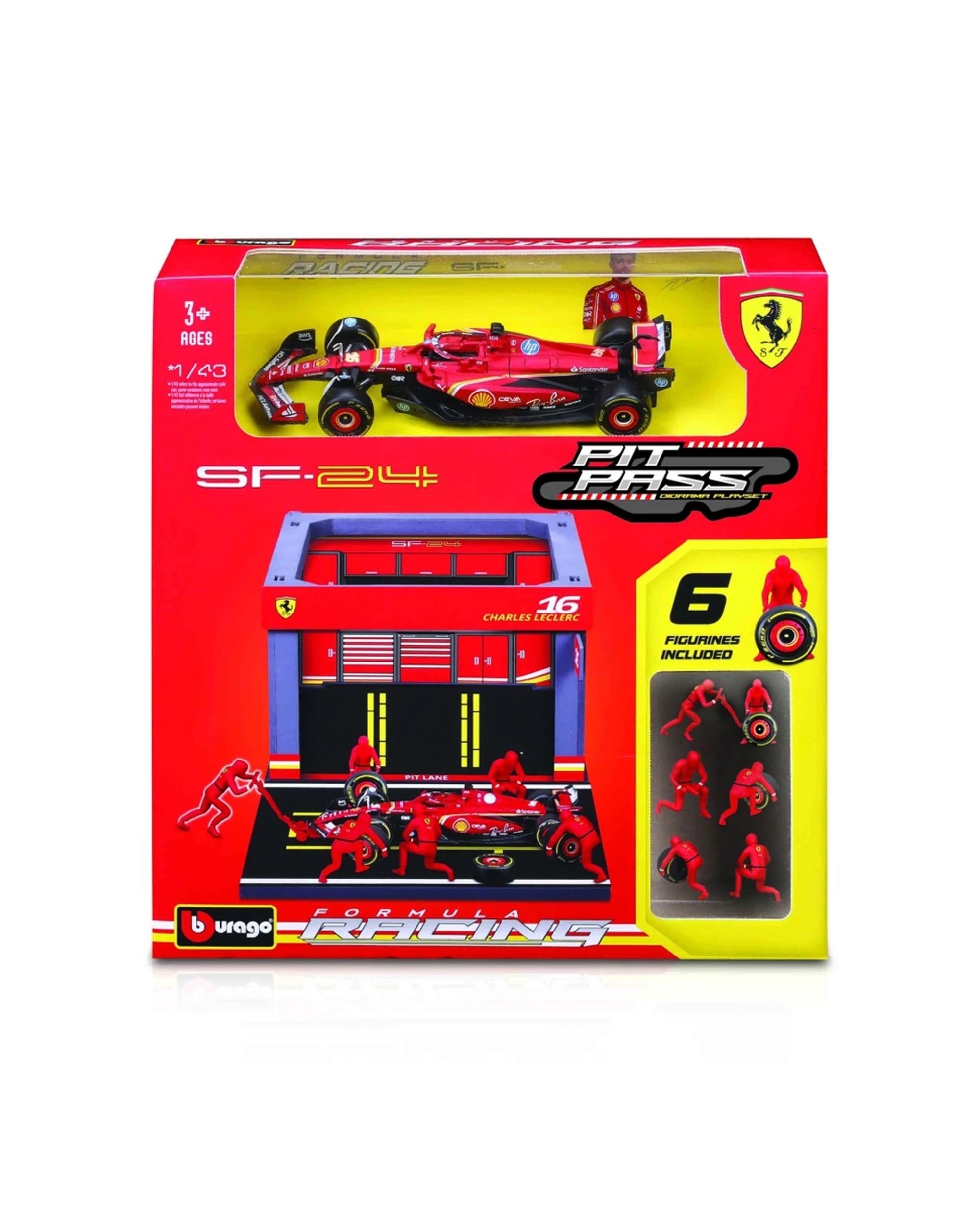 1 Bburago 2024 Ferrari Pit Pass Competition F1 Leclerc 16 Model Car Replica Toy - Red, 1 of 2