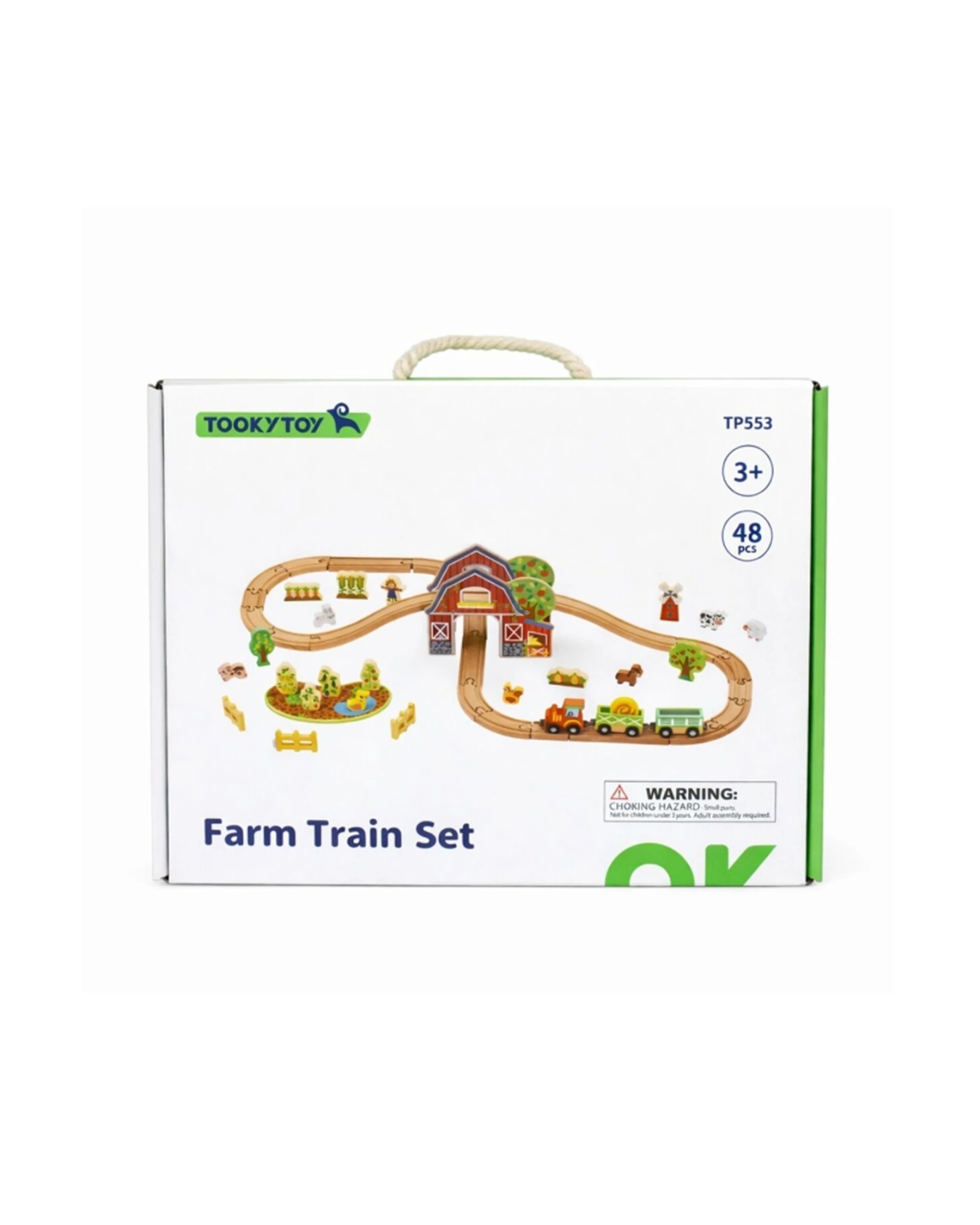 7 Tooky Toy Kids Children Wooden Farm Train and Animals Playset - Multi, 7 of 7