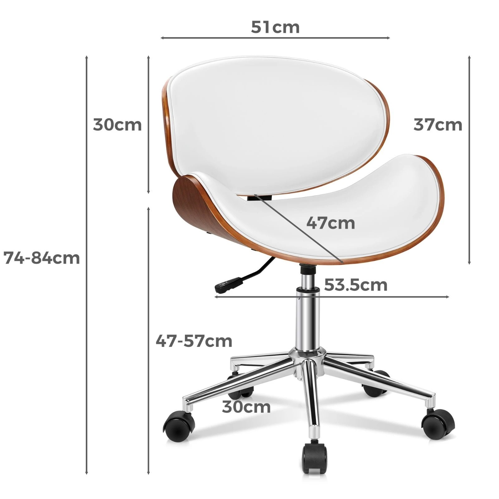 7 Alfordson Wooden Office Chair Computer Chairs Bentwood Seat Leather - White, 7 of 10