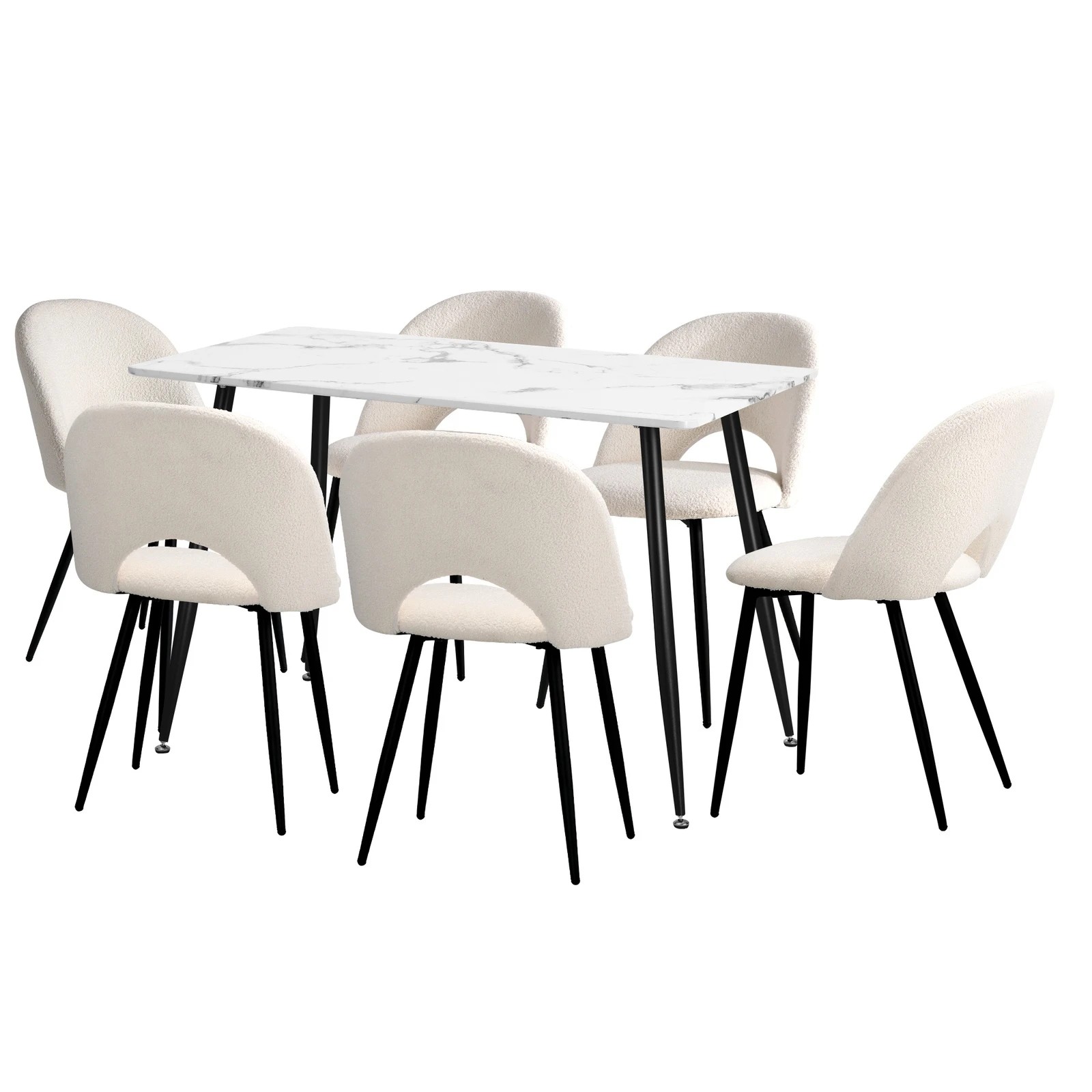 9 Oikiture 120cm Rectangle Dining Table with 6PCS Dining Chairs Sherpa - Multi, 9 of 9
