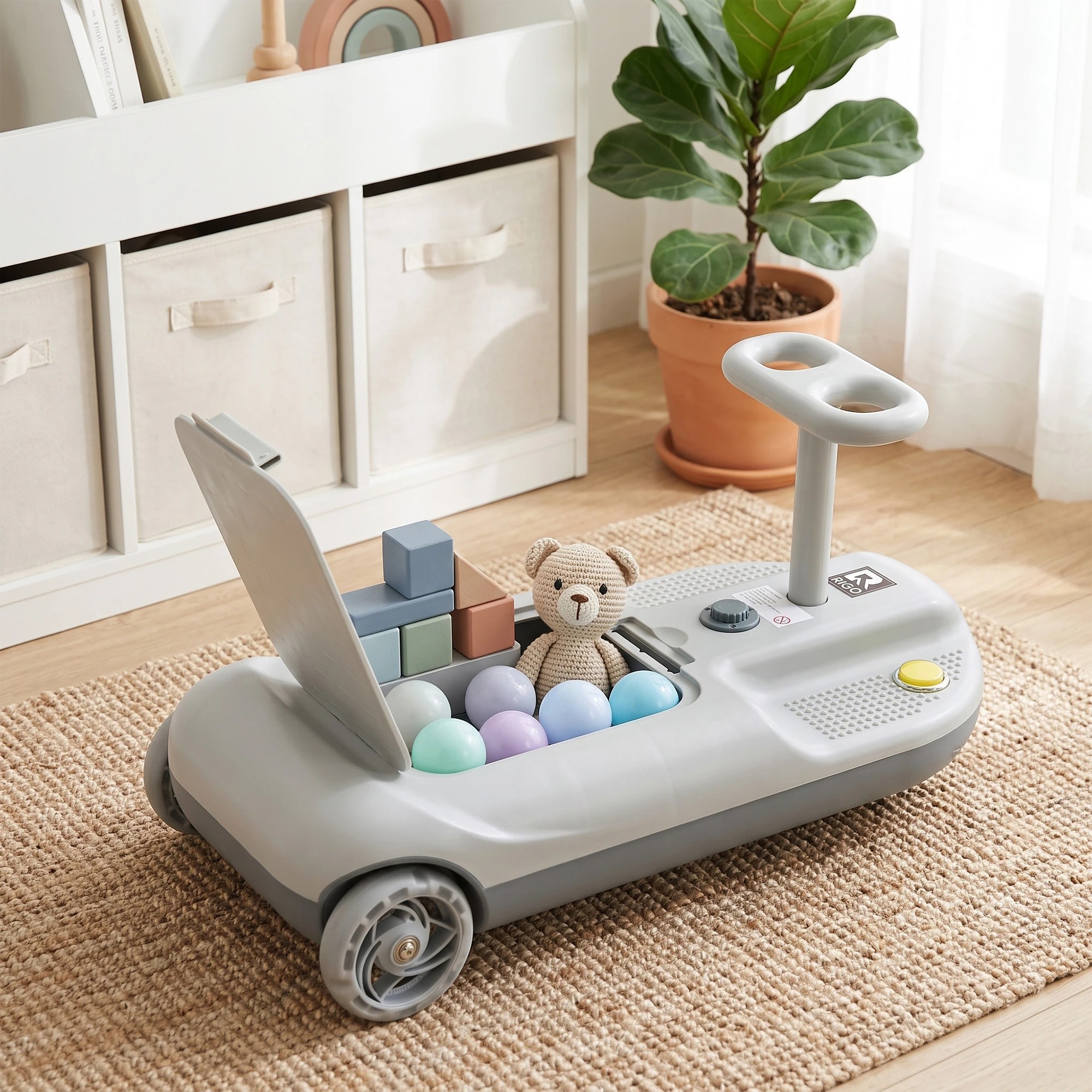 7 Rigo Ride on Car with Mop Storage Space Kids Clean Car 12V 86cm - Grey, 7 of 8