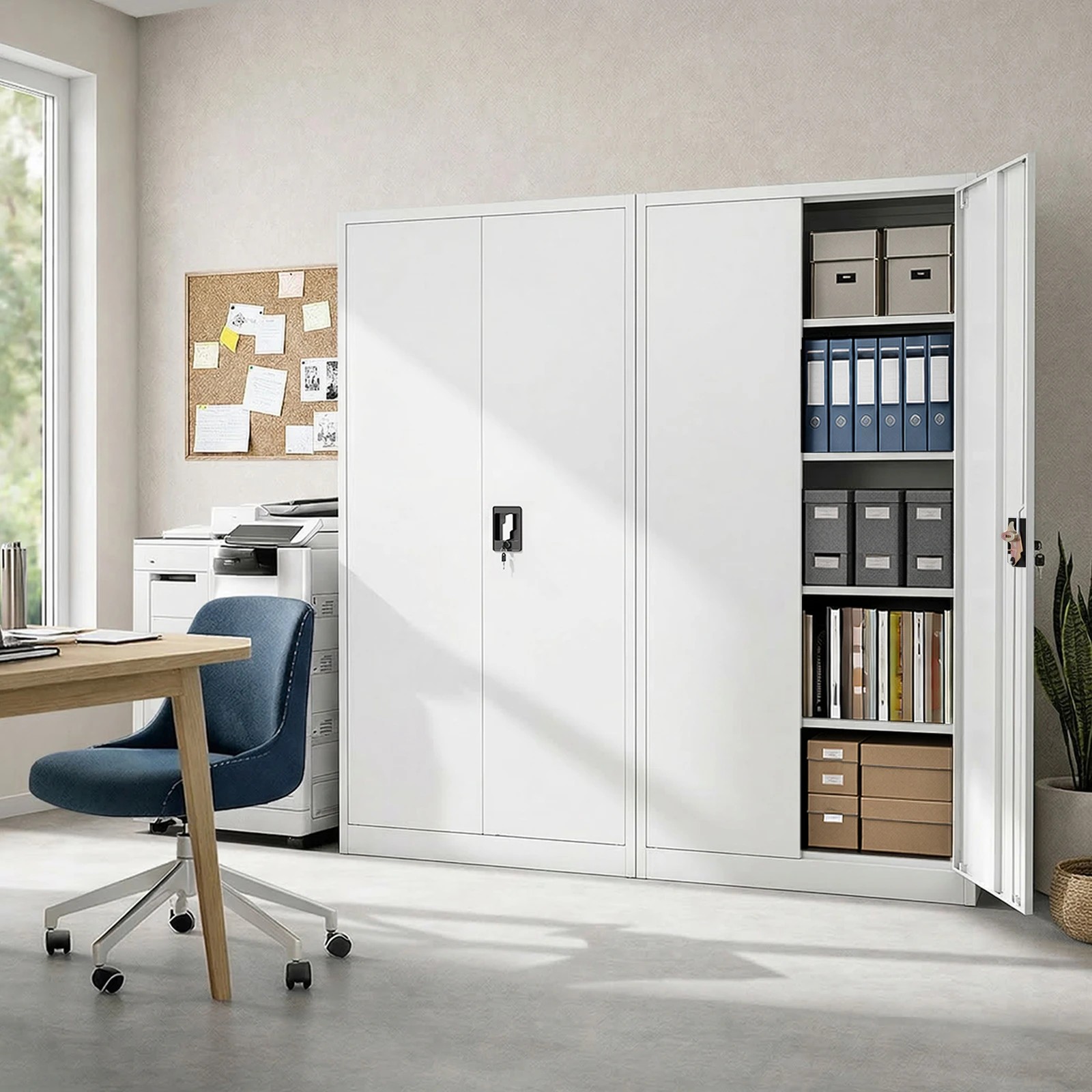 3 Oikiture Lockable Filing Cabinet 185cm Steel Office Document Storage - White, 3 of 7