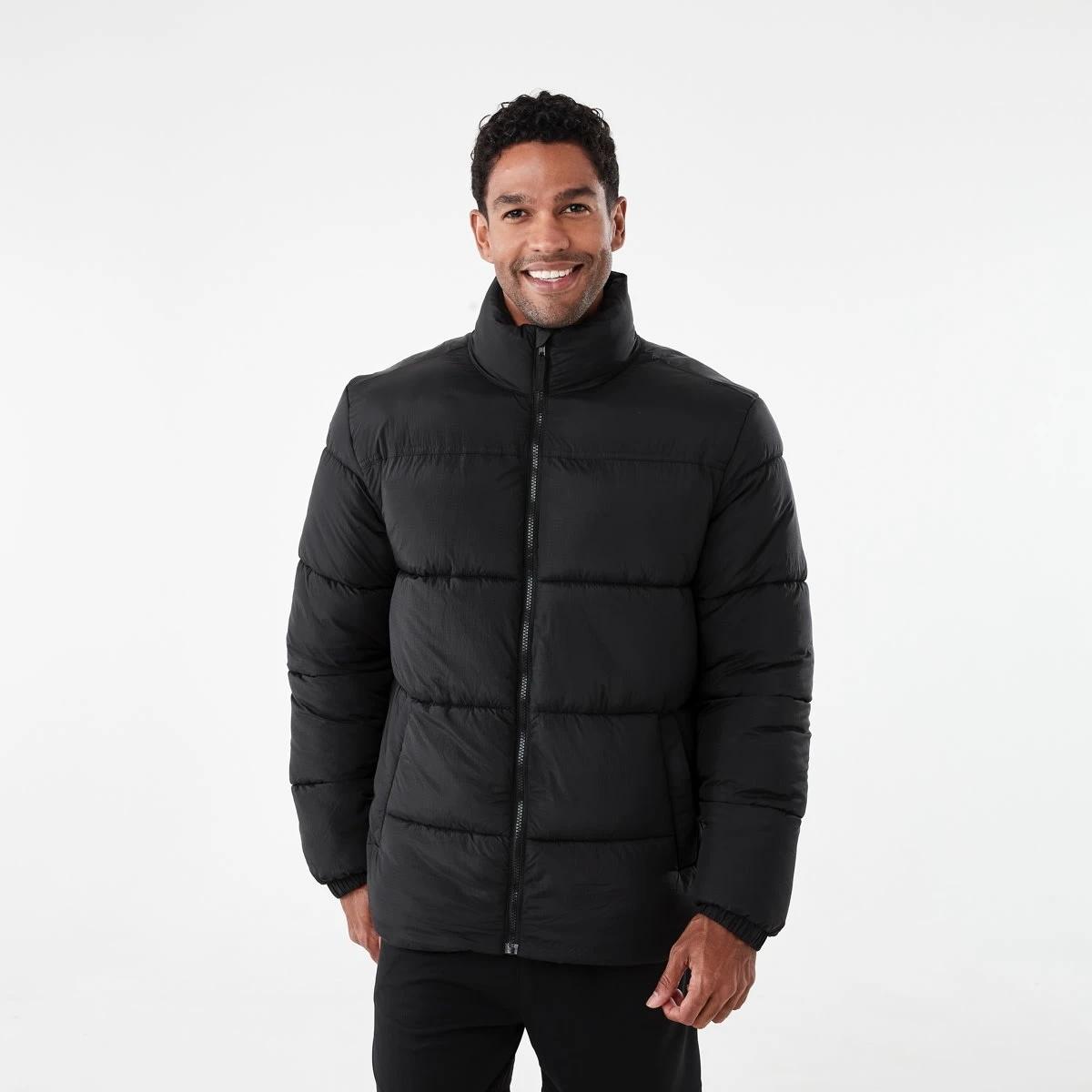 2 Active Mens Outdoor Funnel Contrast Puffer Jacket Black, 2 of 7