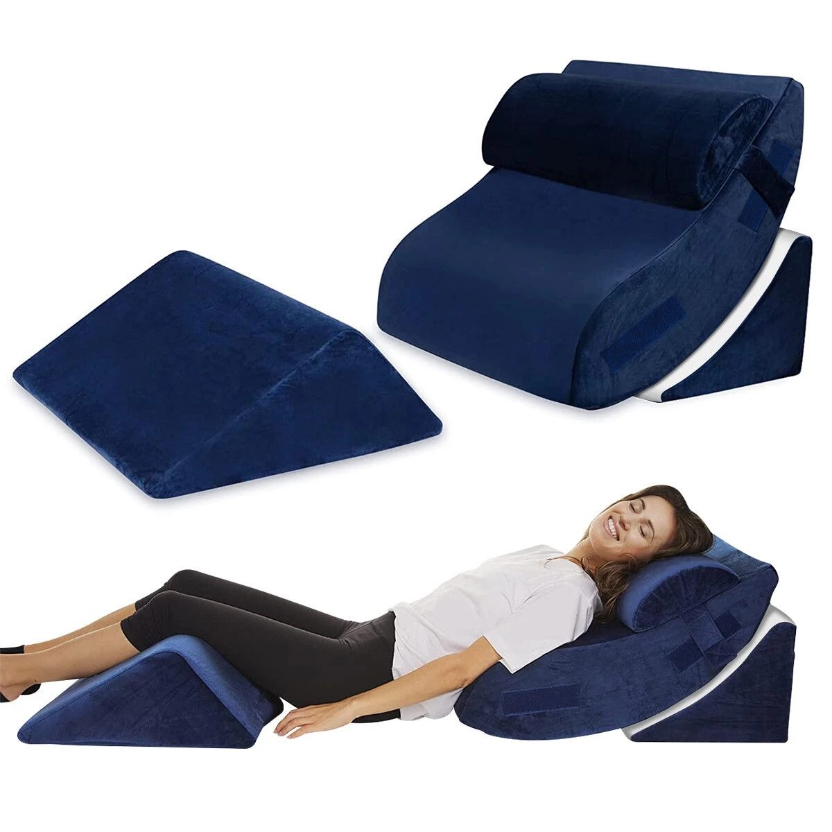 3 Ausway 4 Pcs Wedge Pillow Set Bed Cushion Memory Foam - Blue, 3 of 3