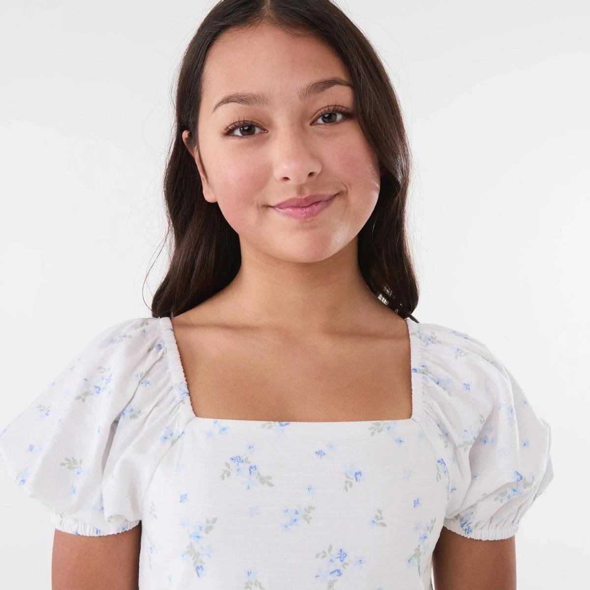 3 Puff Sleeve Dress BLUE FLORET WHITE, 3 of 5