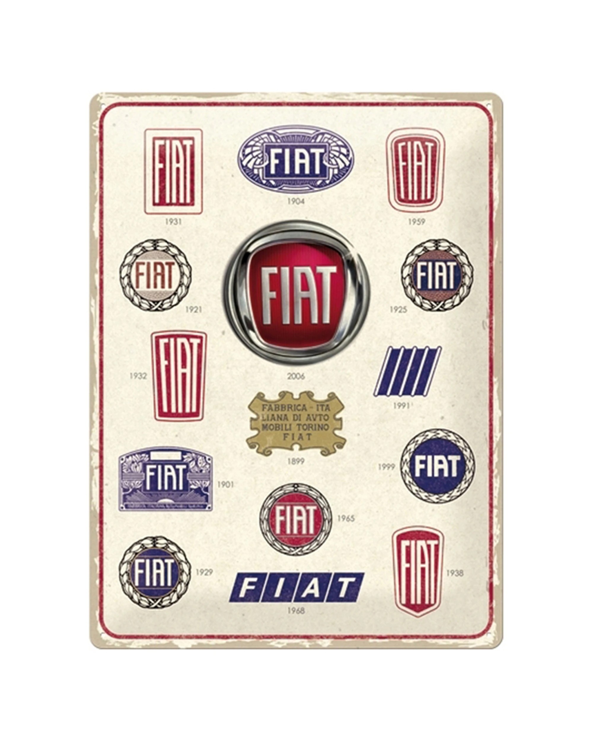 1 Nostalgic-Art Large 30x40cm Metal Wall Art Sign Plaque - Fiat Logo Evolution - Multi, 1 of 4