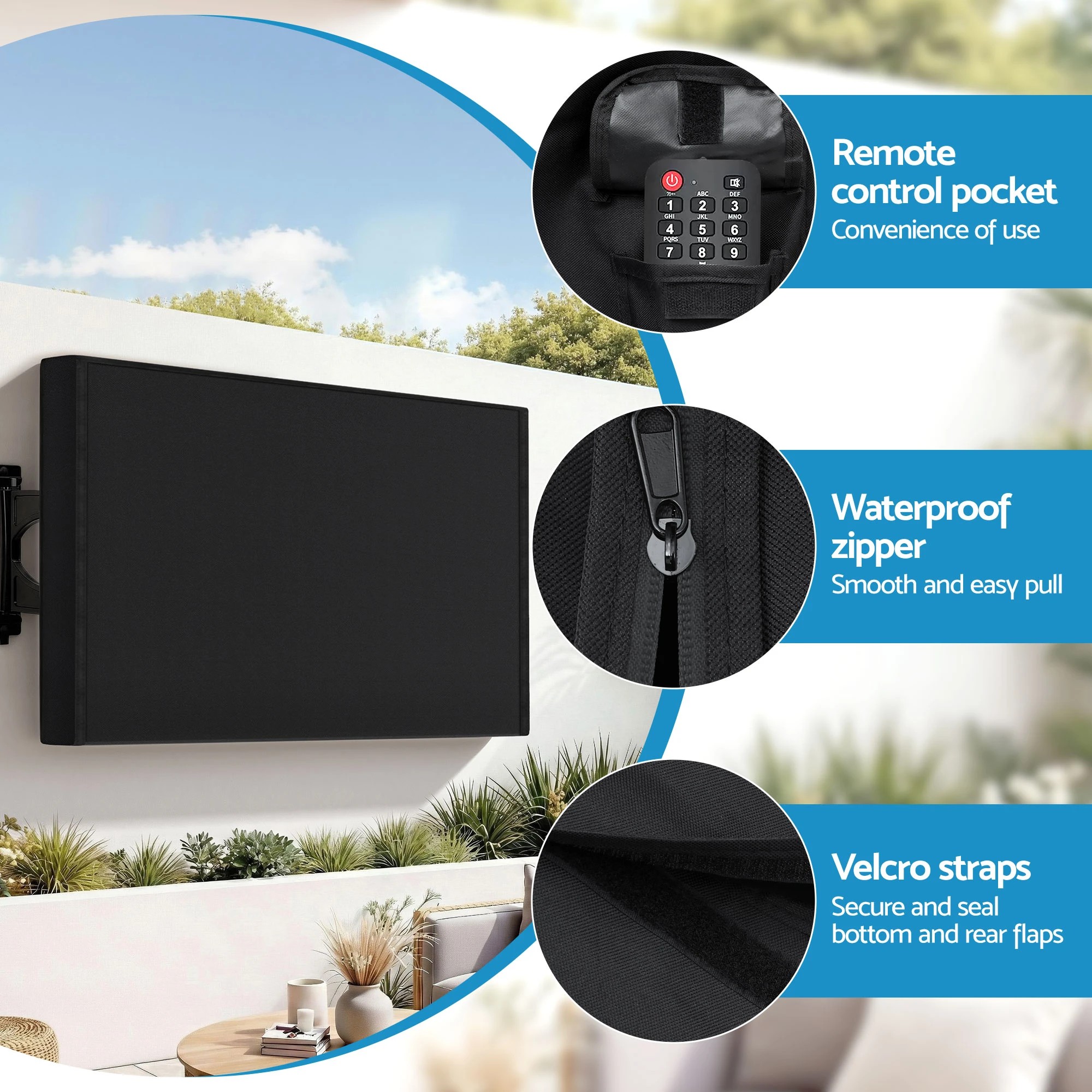 6 Artiss 55-58 Inch TV Cover Waterproof Outdoor Patio Flat Television Protector - Black, 6 of 6