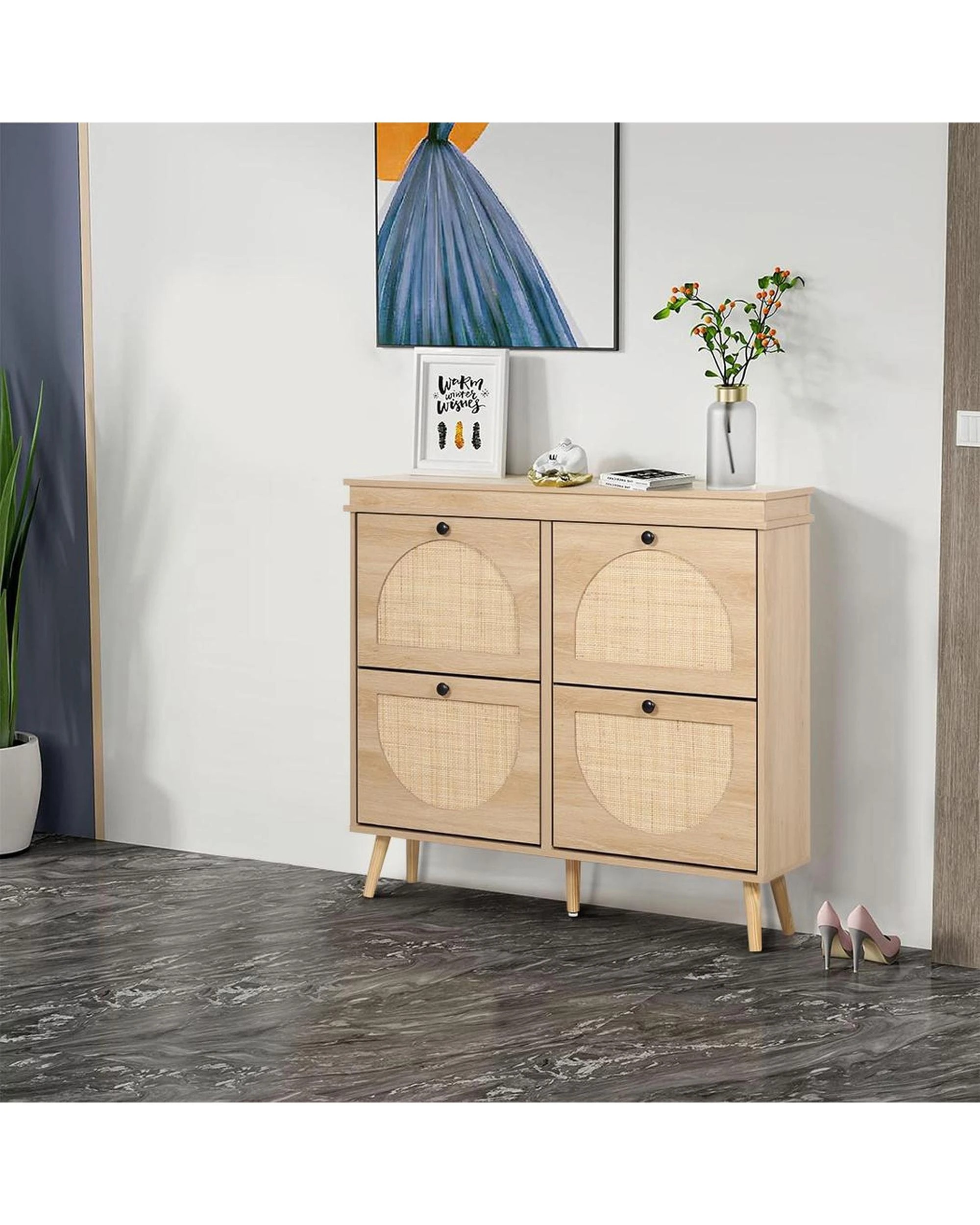 7 Westly Rattan Shoe Cabinet with 4 Doors Oak, 7 of 9