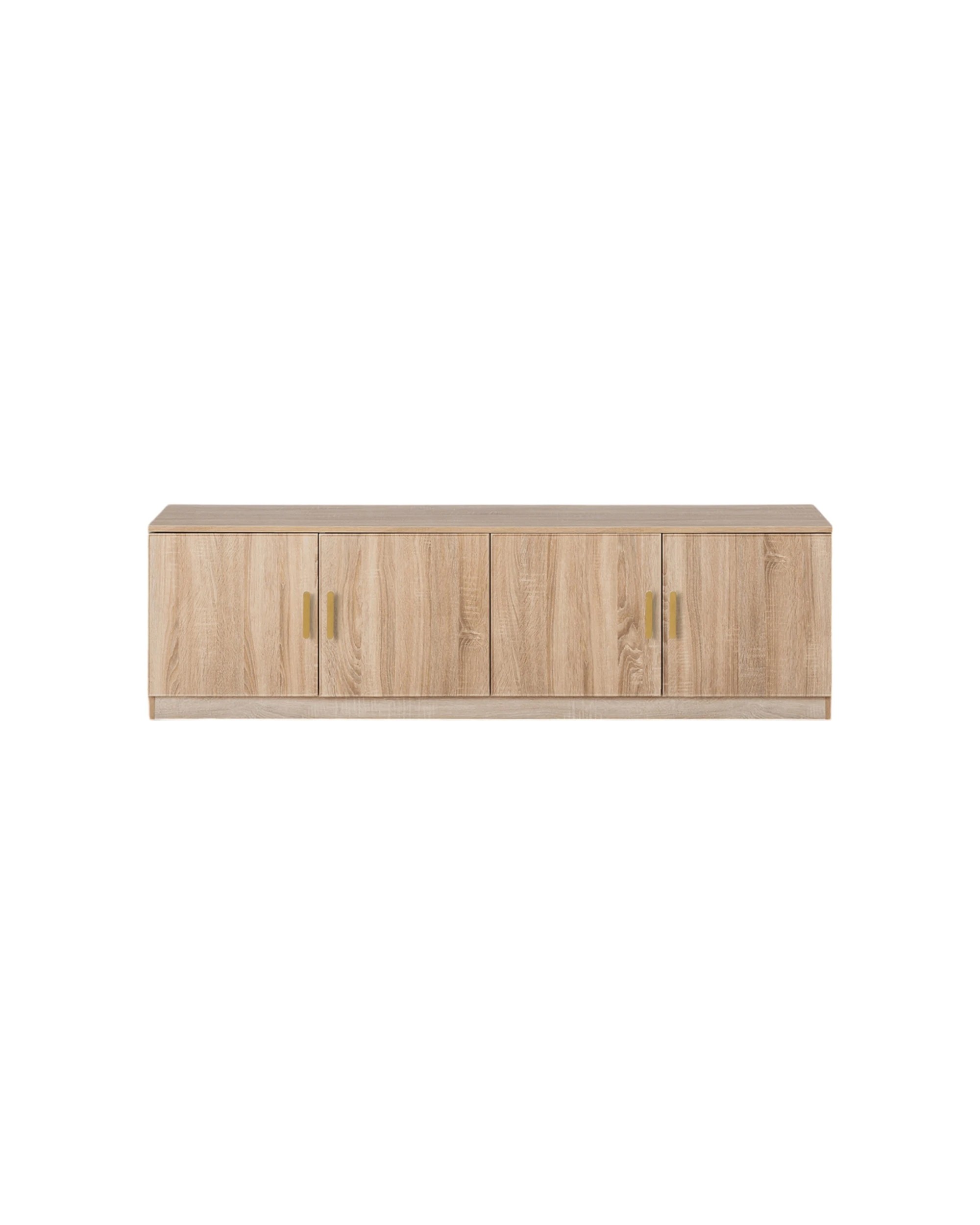 1 European Cabinetry Bucharest Oak Slim TV Unit Furniture Brass Oval Handle - Natural, 1 of 4
