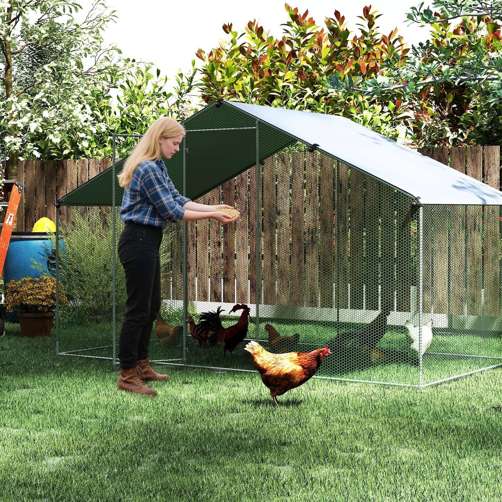 3 Costway Large Chicken Coop Walk-in Poultry Cage w/w/Oxford Canopy 3x1.7x1.9m, 3 of 4