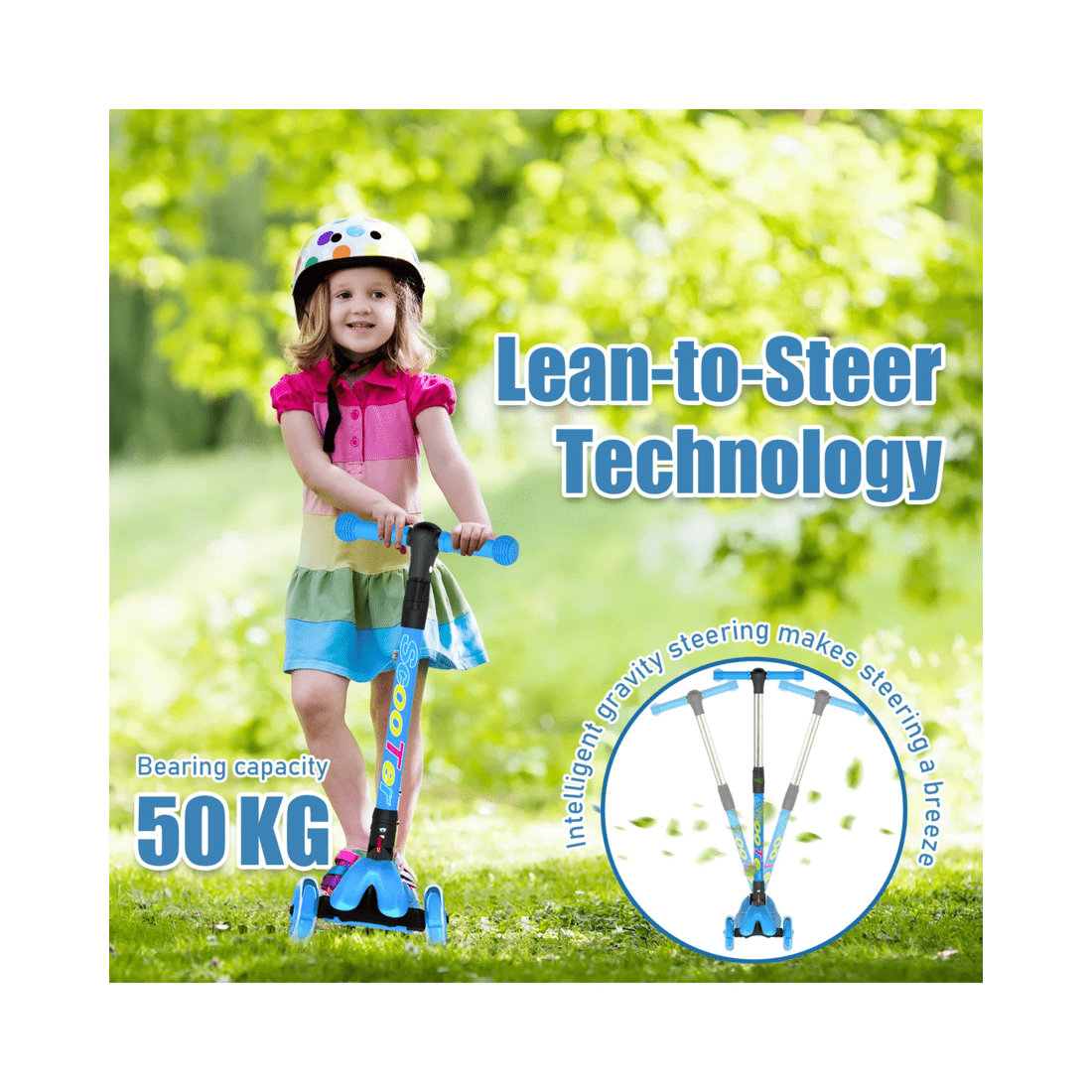 5 Advwin Foldable Kids Scooter w/ Music Light Up 3 Wheels Blue, 5 of 10