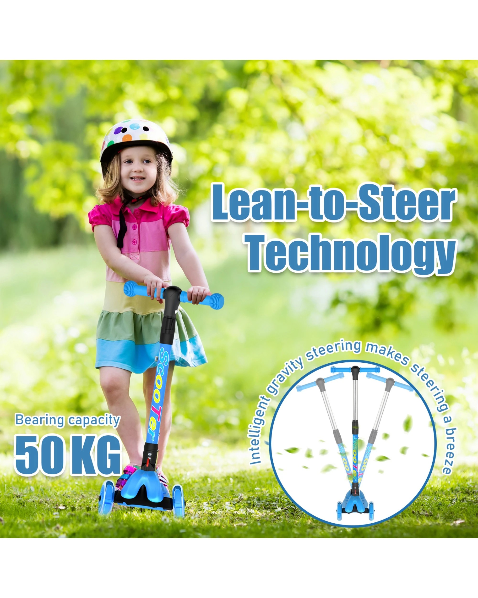 5 Advwin Foldable Kids Scooter w/ Music Light Up 3 Wheels Blue, 5 of 10