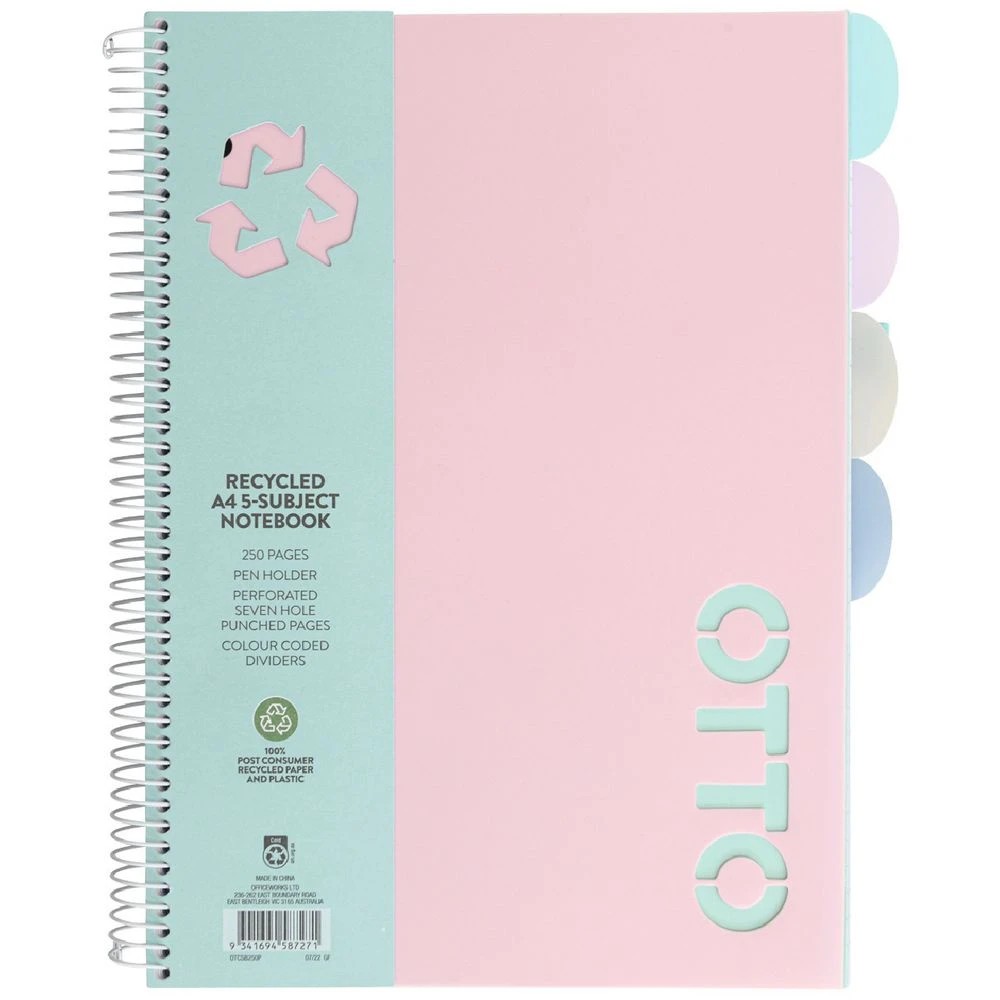 1 Otto A4 5 Subject Book 250 Page Pink, 1 of 6