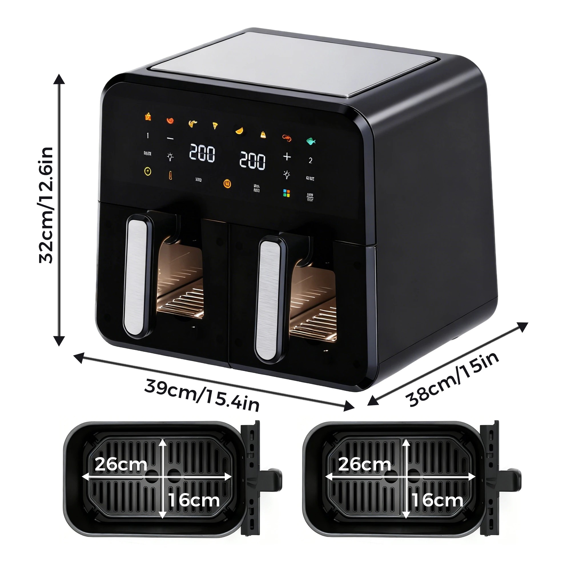 3 Spector 12L Air Fryers With Dual Baskets 8-In-1 Compact Oven In Colour - Black, 3 of 9