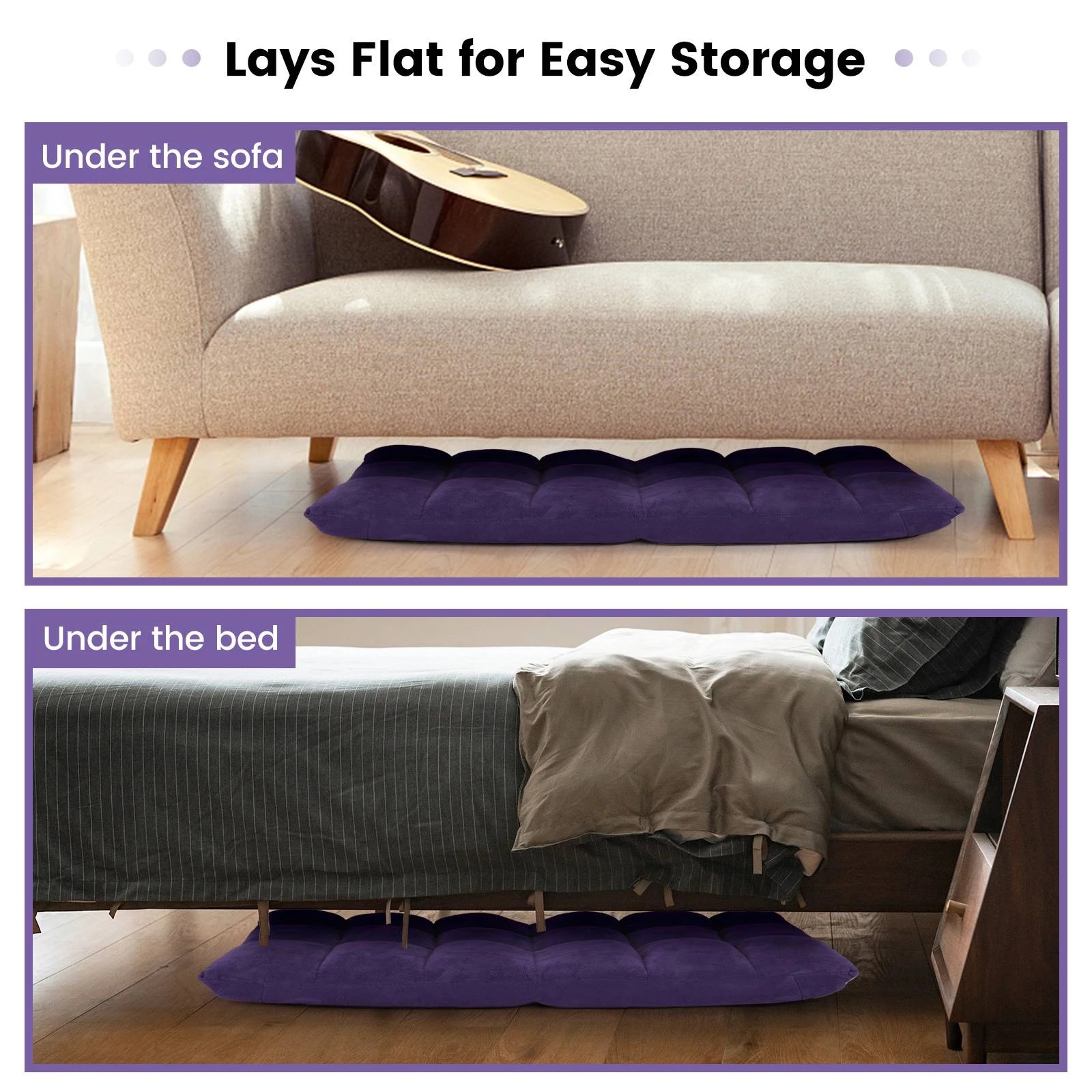 3 Costway Adjustable Floor Chair Lazy Sofa Velvet Lounge Recliner - Purple, 3 of 8