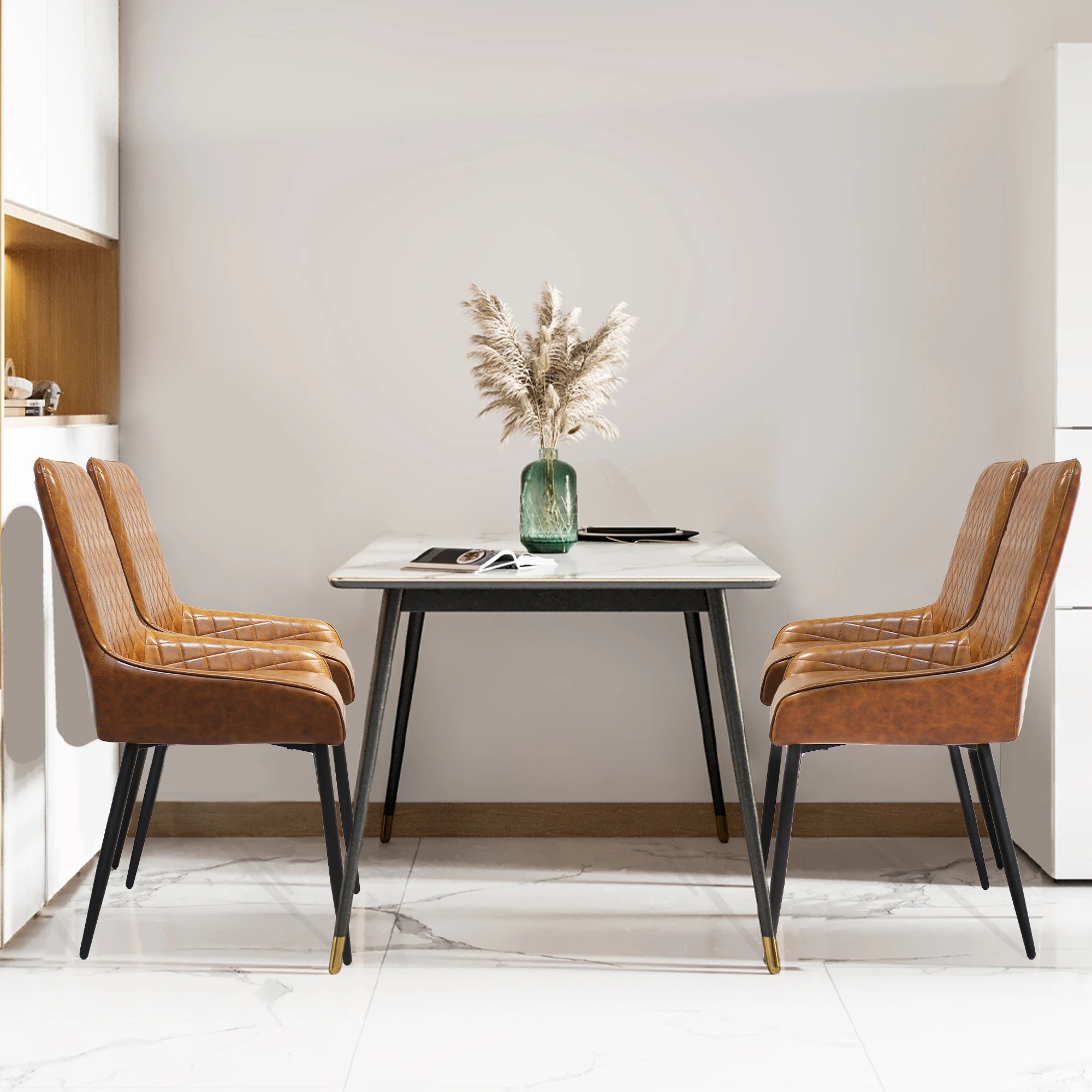 4 Levede Set Of 8 Pu Leather Padded Dining Chairs - Brown, 4 of 7