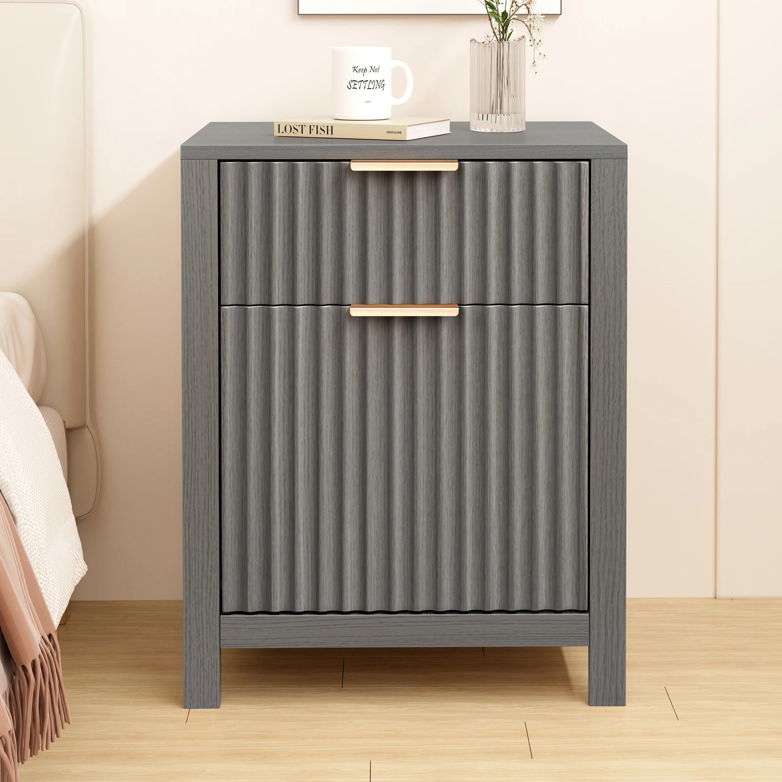 7 Alfordson 2x Bedside Table Nightstand Side Storage 2 Drawers Cabinet - Grey, 7 of 10