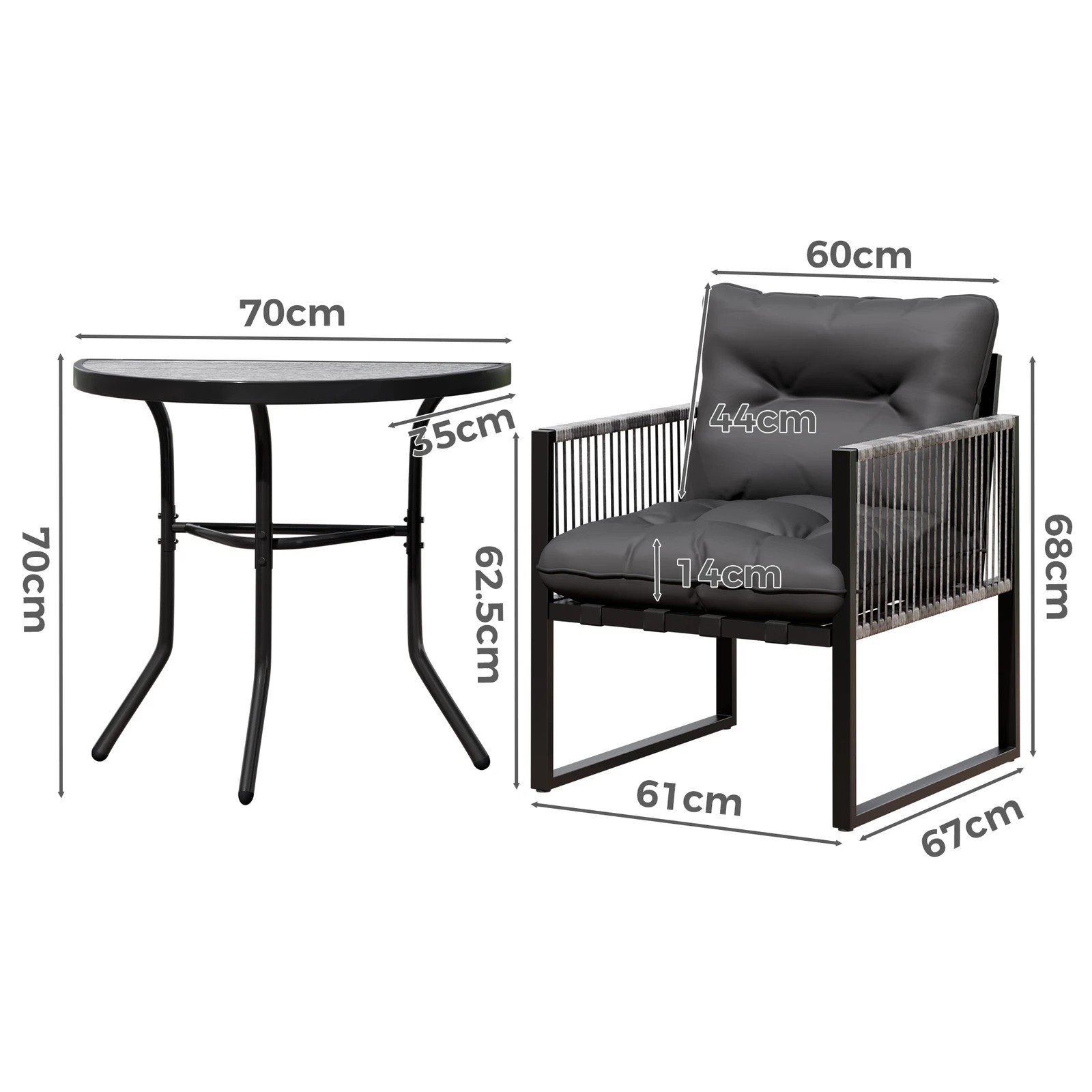 5 Alfordson 3PCS Outdoor Furniture Setting Patio Garden Table Chair Set Wicker - Grey, 5 of 10